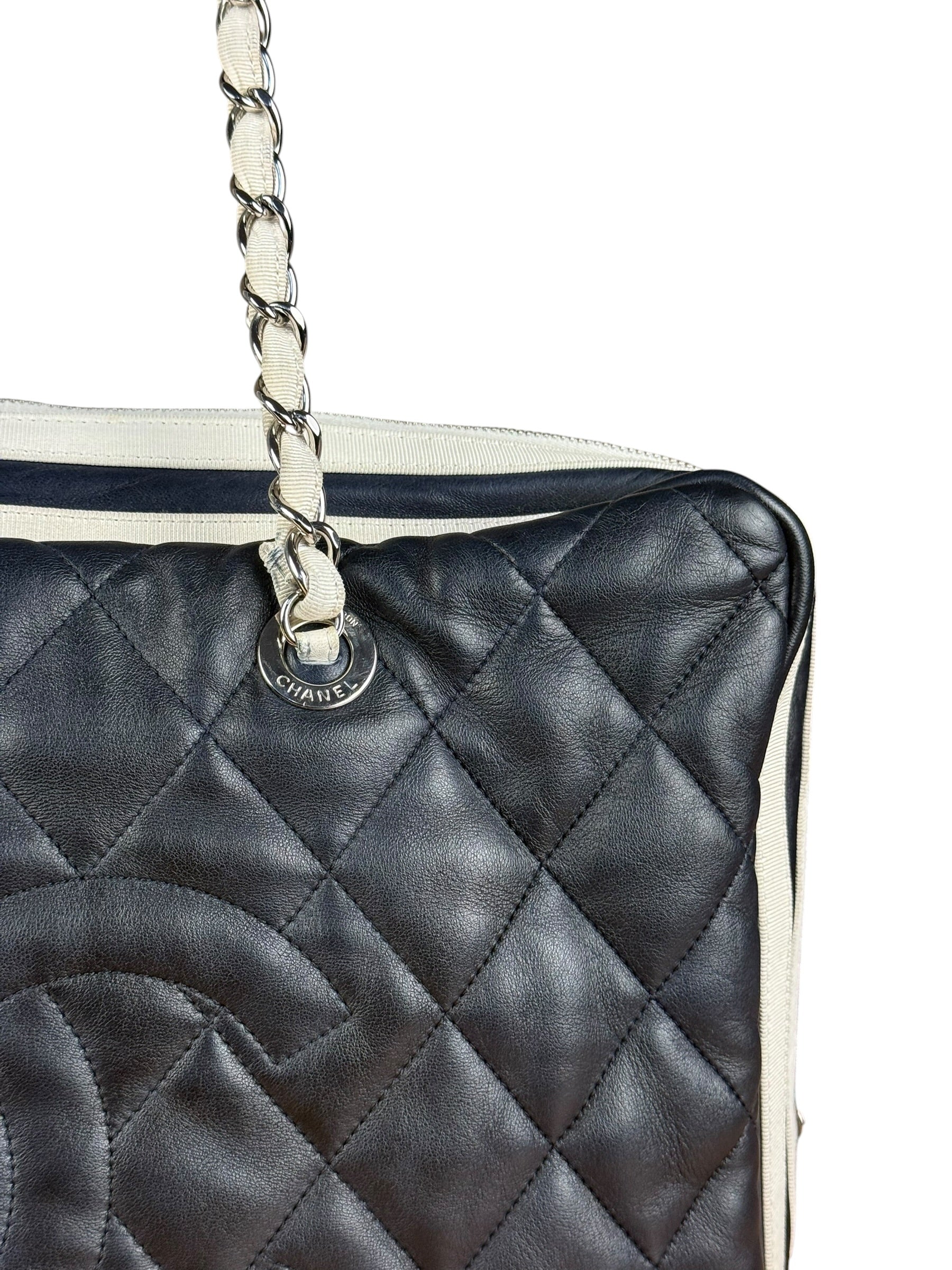 Chanel Navy Quilted Leather Lido Chain Shoulder Tote 2009