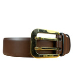 Celine Brown Leather Gold Buckle Belt