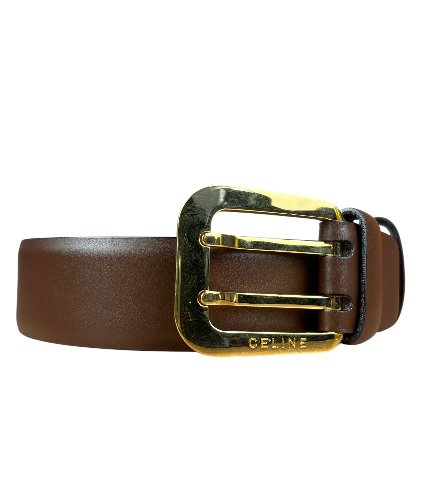 Celine Brown Leather Gold Buckle Belt