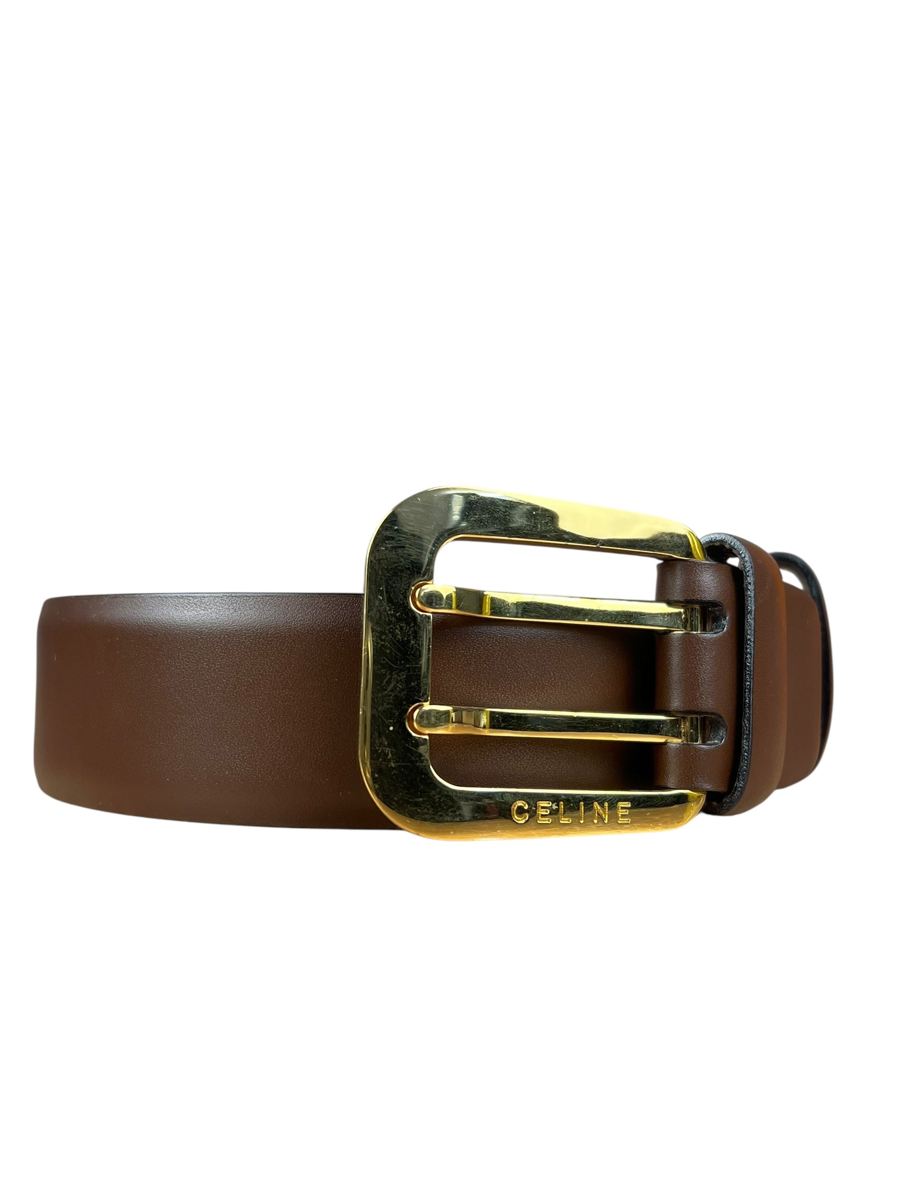 Celine Brown Leather Gold Buckle Belt