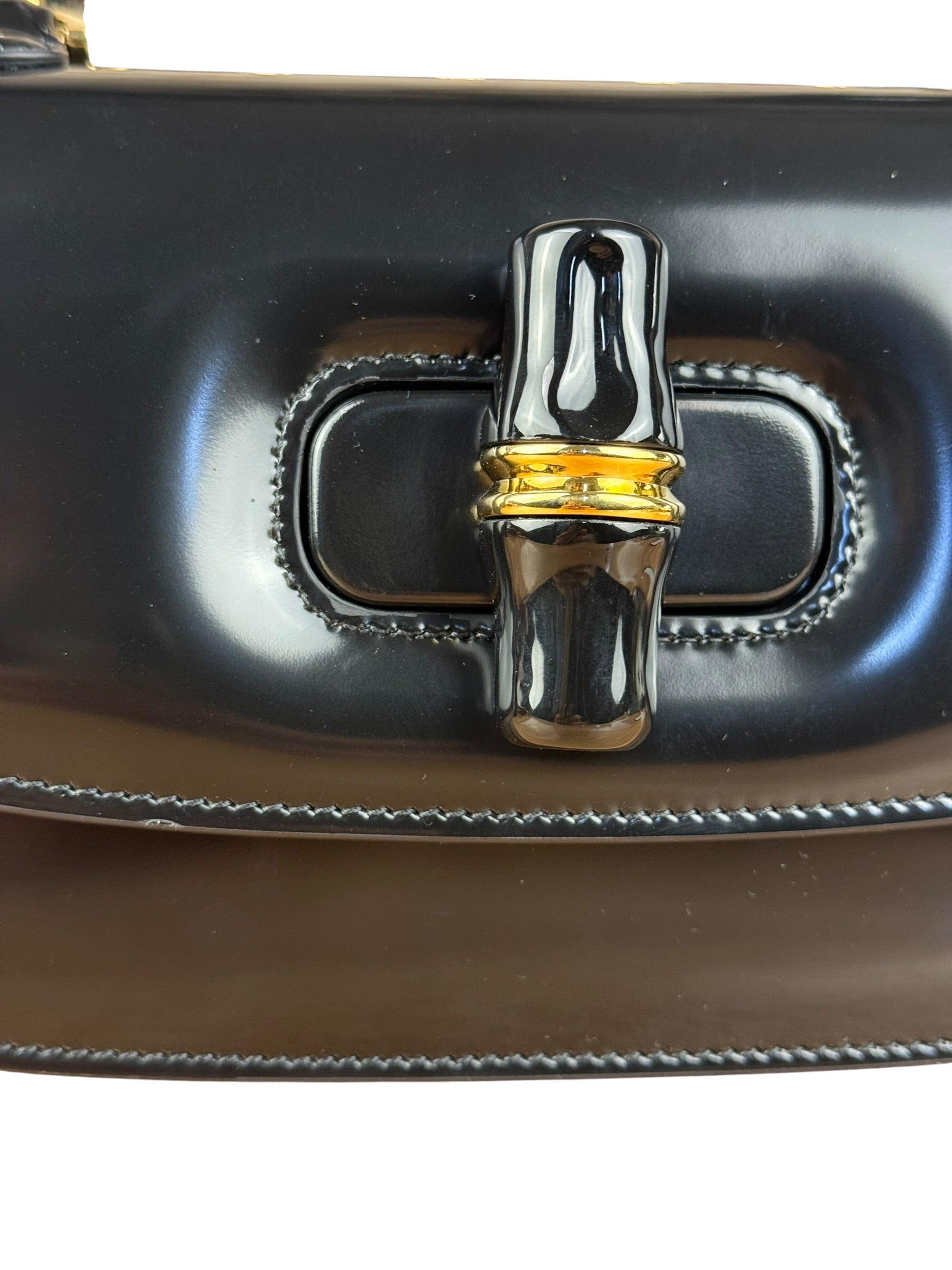 Gucci Vintage Black Leather Bamboo Top Handle Shoulder/Hand Bag