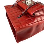 Chanel Red Lambskin Chocolate Bar Mademoiselle Reissue Square Tote  2004