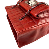 Chanel Red Lambskin Chocolate Bar Mademoiselle Reissue Square Tote  2004
