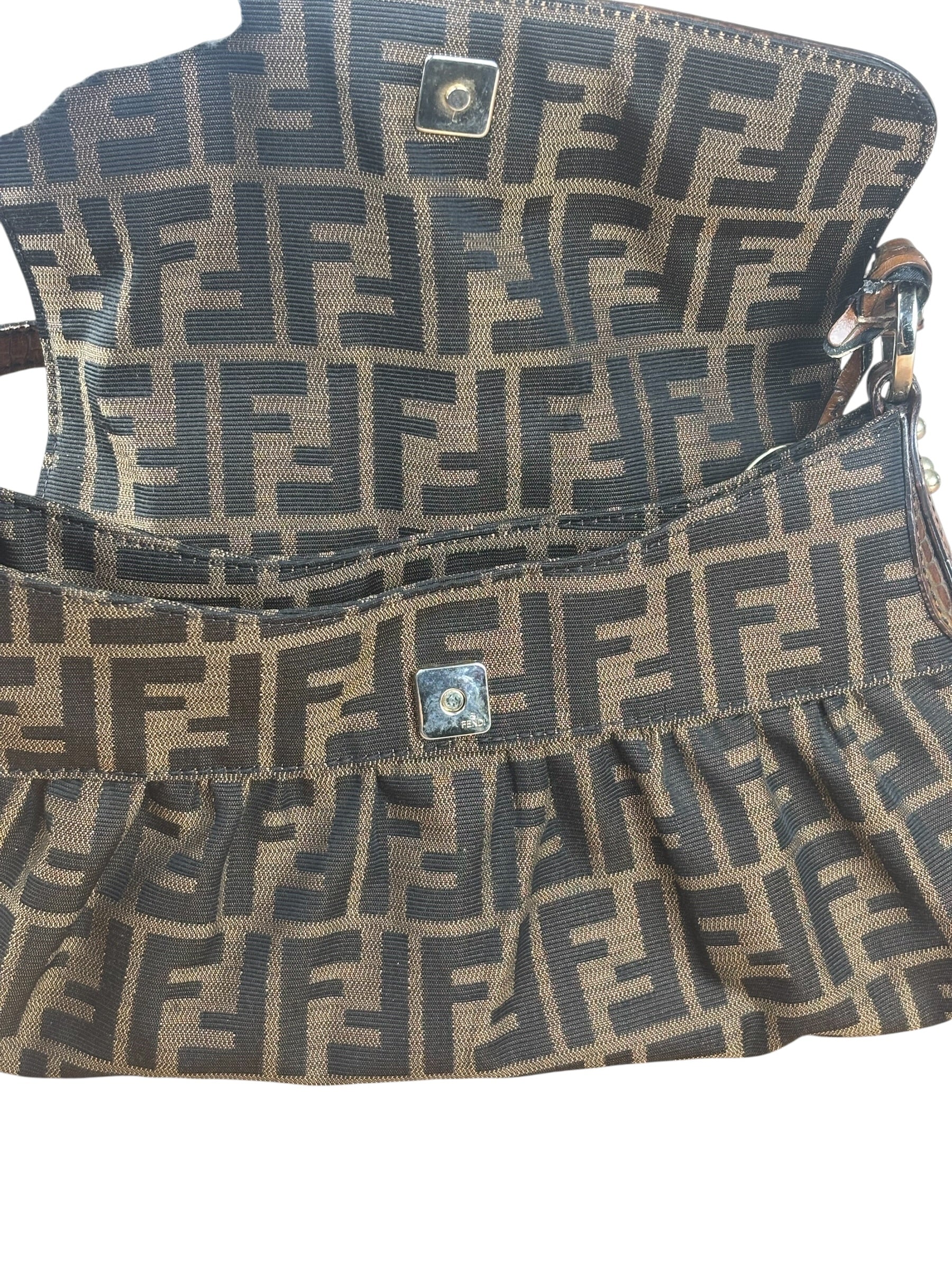 Fendi Zucca Brown Monogram Canvas FF Chef Shoulder Bag