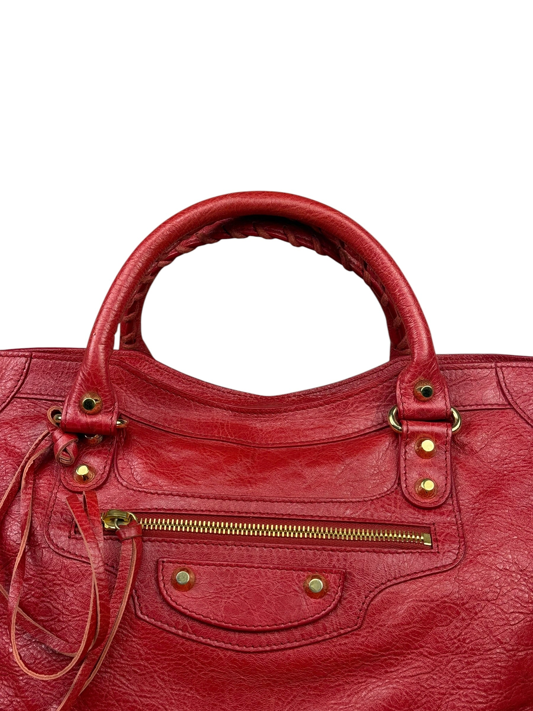 Balenciaga Red Leather Moto City Shoulder Bag Medium