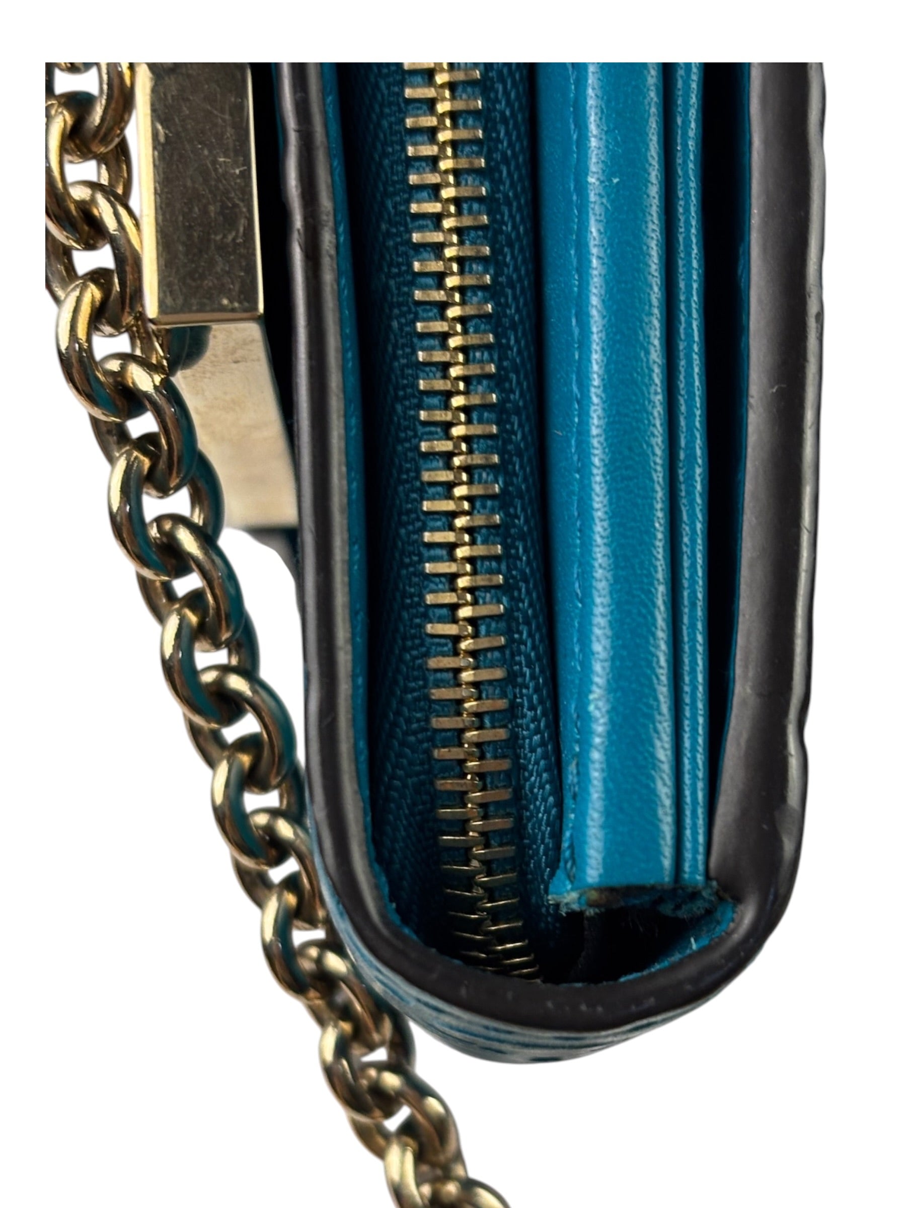 Gucci Turquoise Blue Guccissima Wallet On Chain