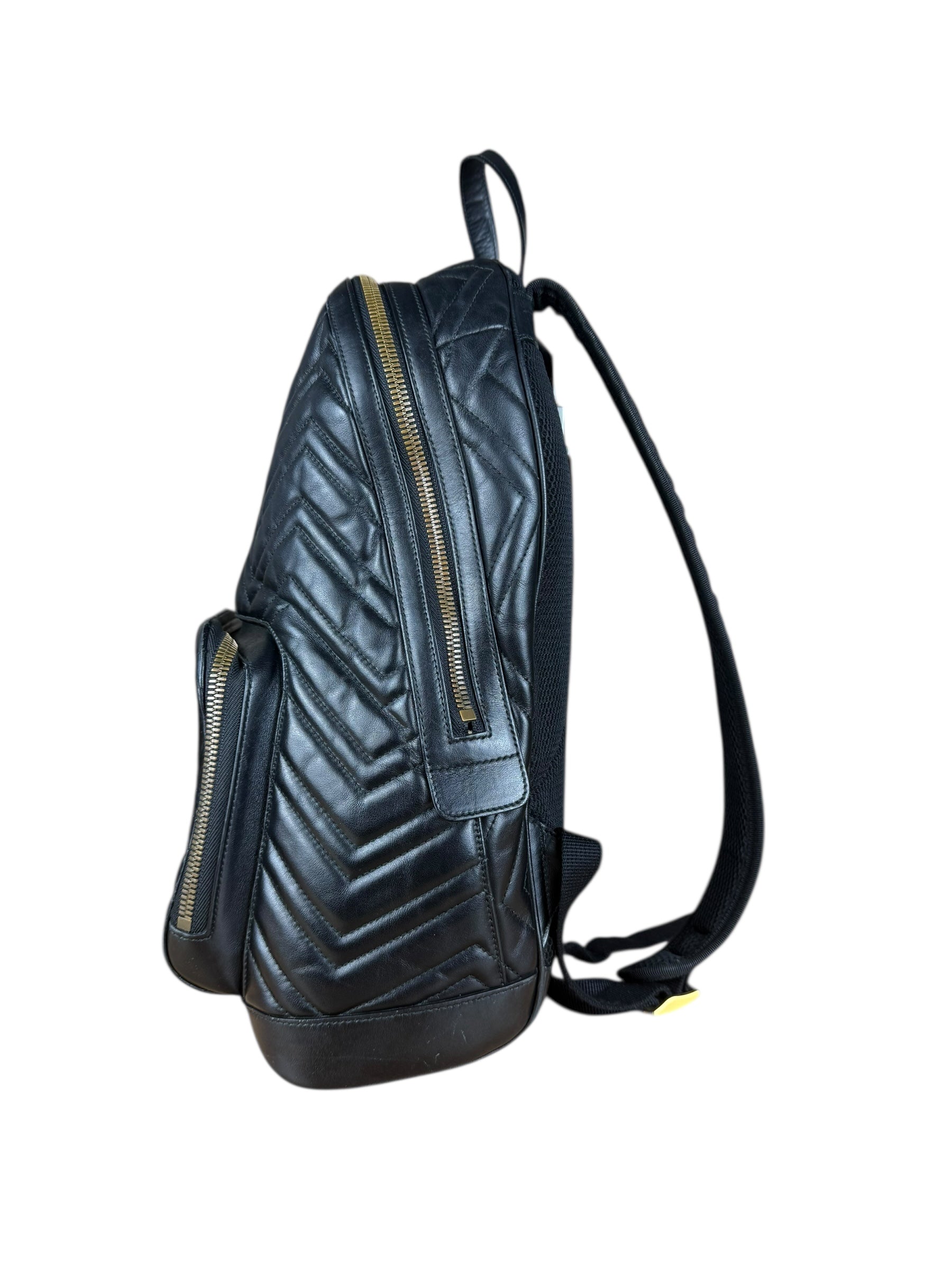 Gucci Black Chevron Leather Backpack