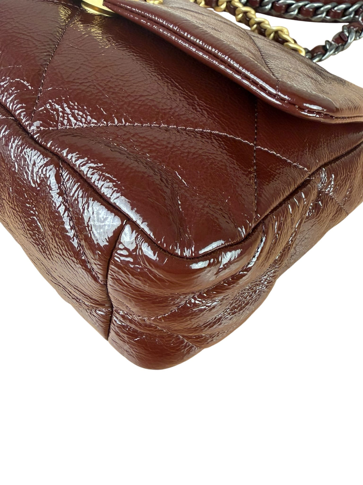 Chanel 19 Burgundy Quilted Patent Leather Two-Way Flap Bag 2020