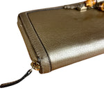 Gucci Bronze Metallic Leather Bamboo Long Zippy Wallet