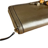 Gucci Bronze Metallic Leather Bamboo Long Zippy Wallet