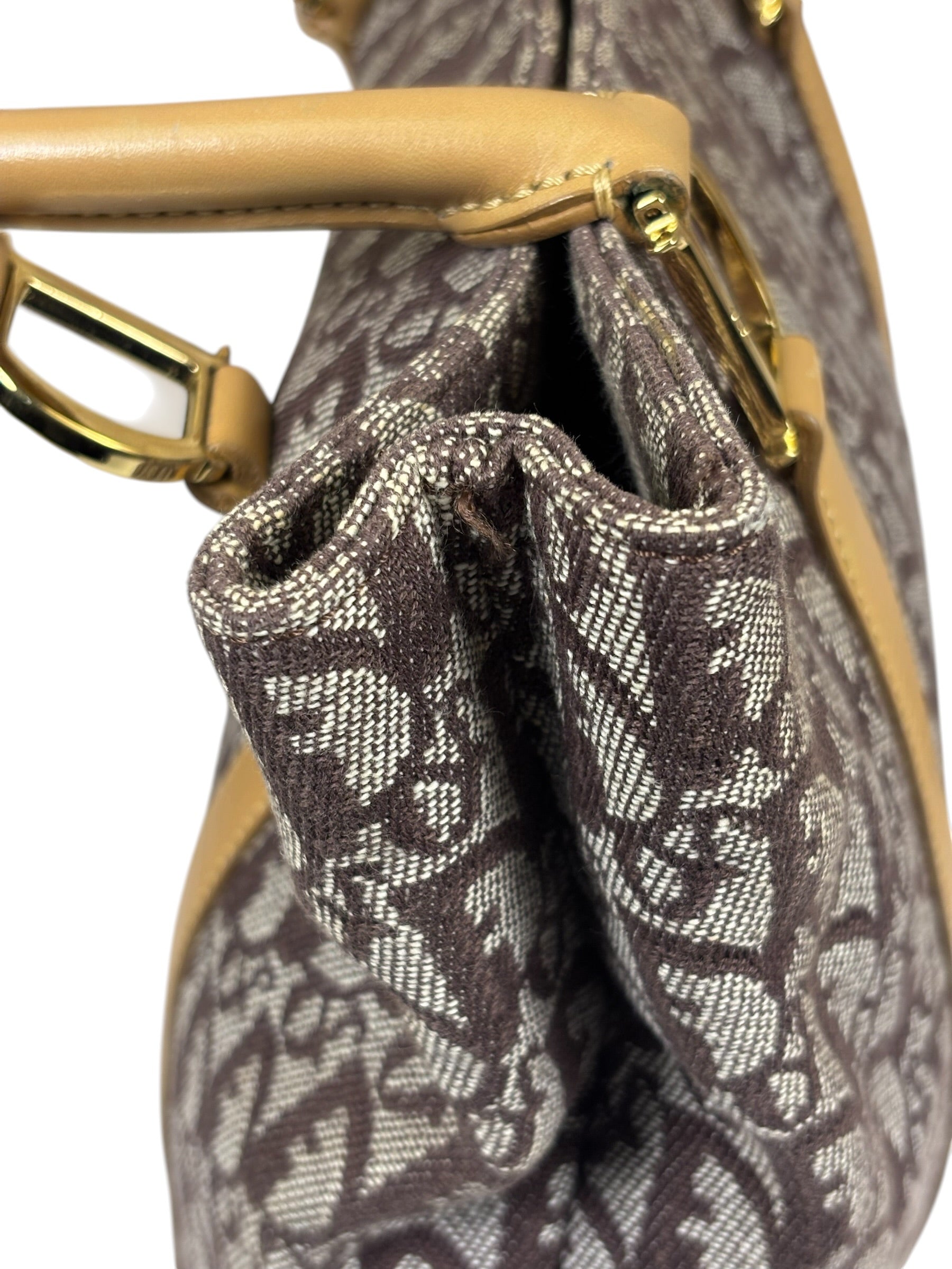 Christian Dior Brown Leather Trim Canvas Trotter Tote