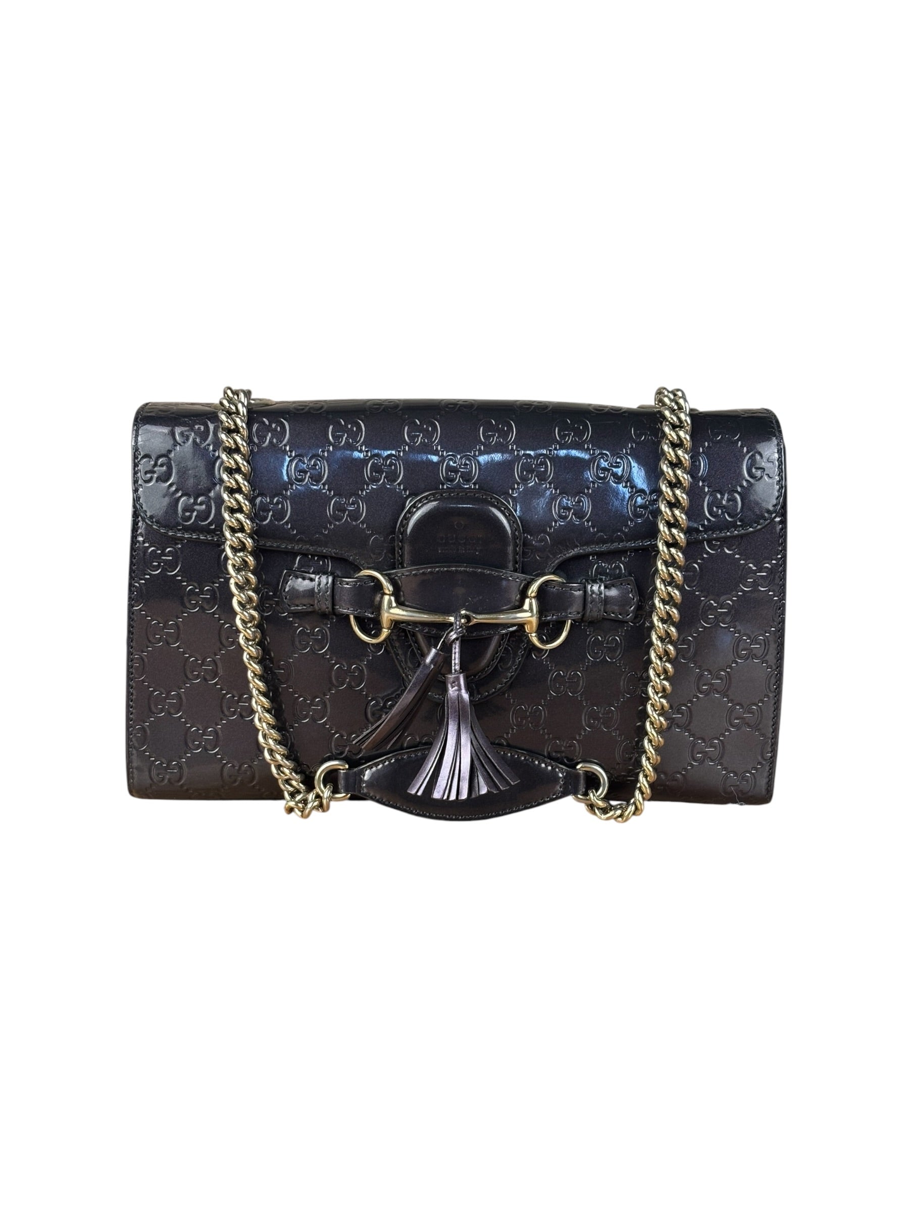 Gucci GG Purple Patent Flap Emily Chain Shoulder Bag