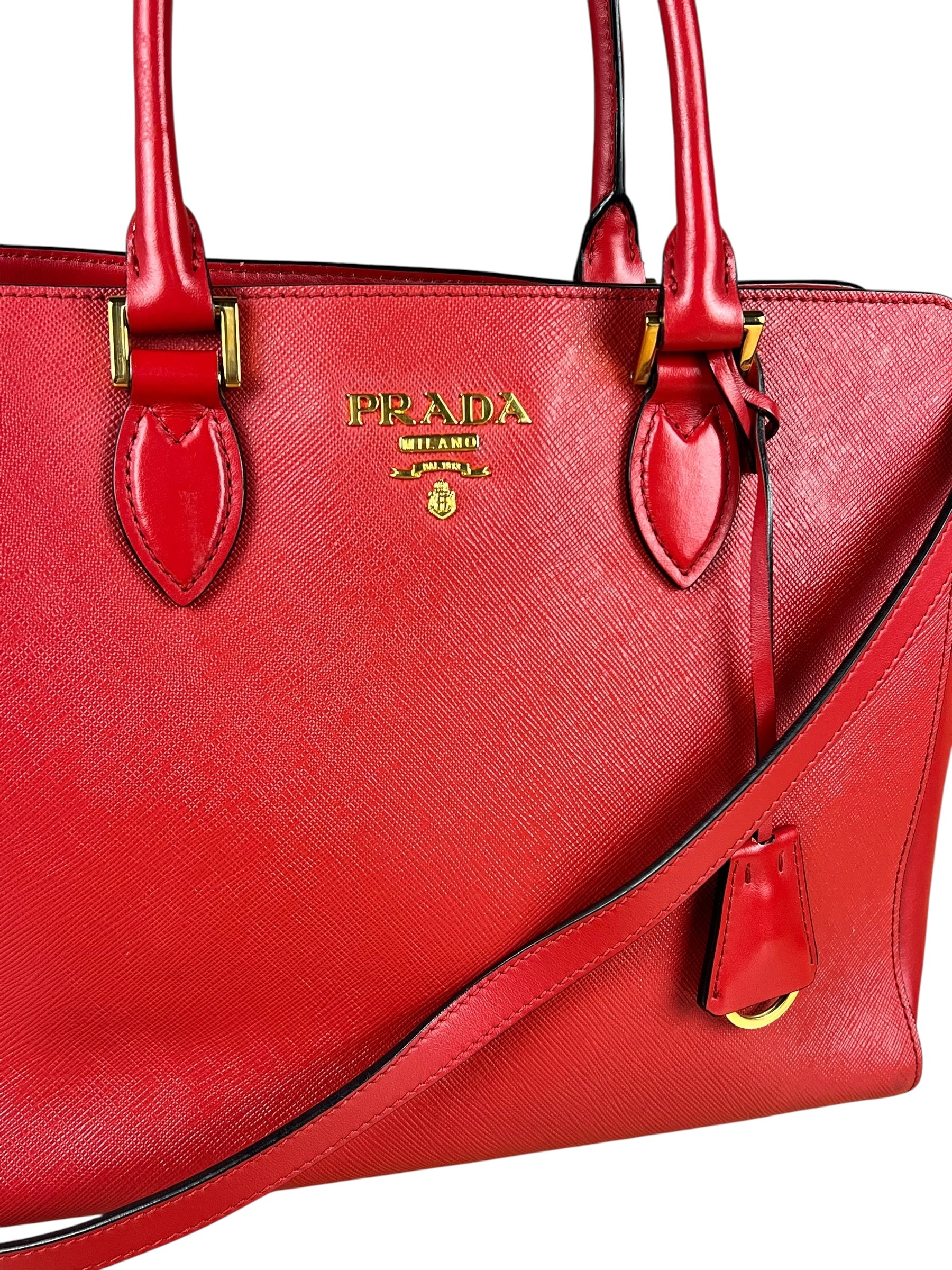 Prada Red Saffiano Leather 2Way Tote
