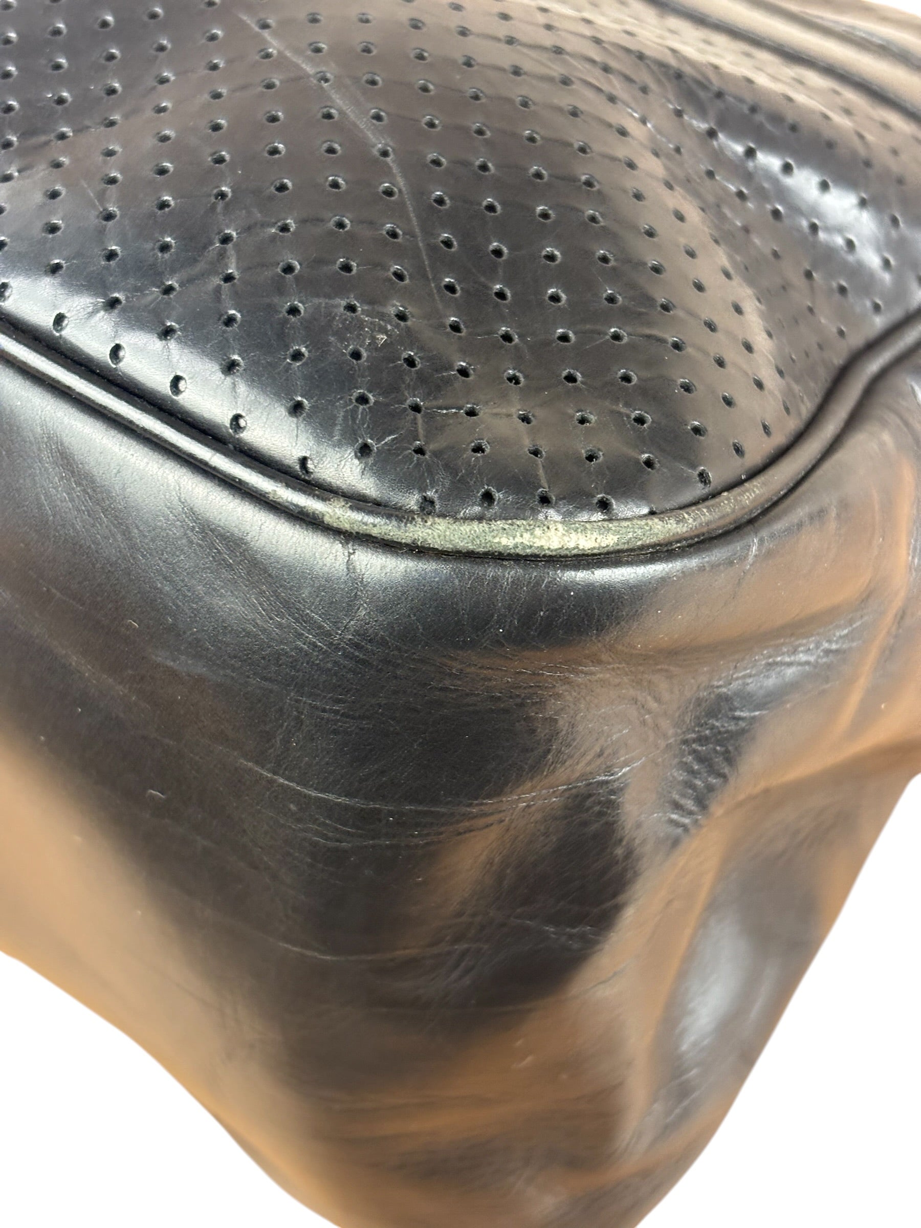 Prada Vintage Black Leather Vitello Drive Perforated Bowling Tote Bag