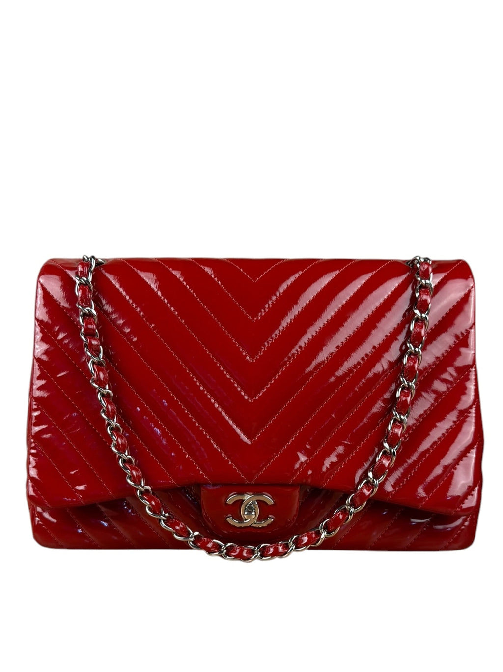 Chanel Red Patent Chevron Jumbo Flap 2010