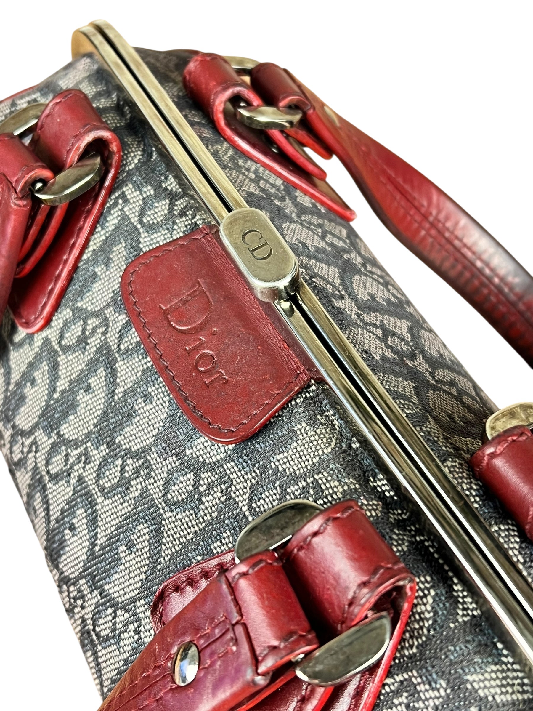 Christian Dior 2005 Doctor Bag Navy/Red Leather Trim