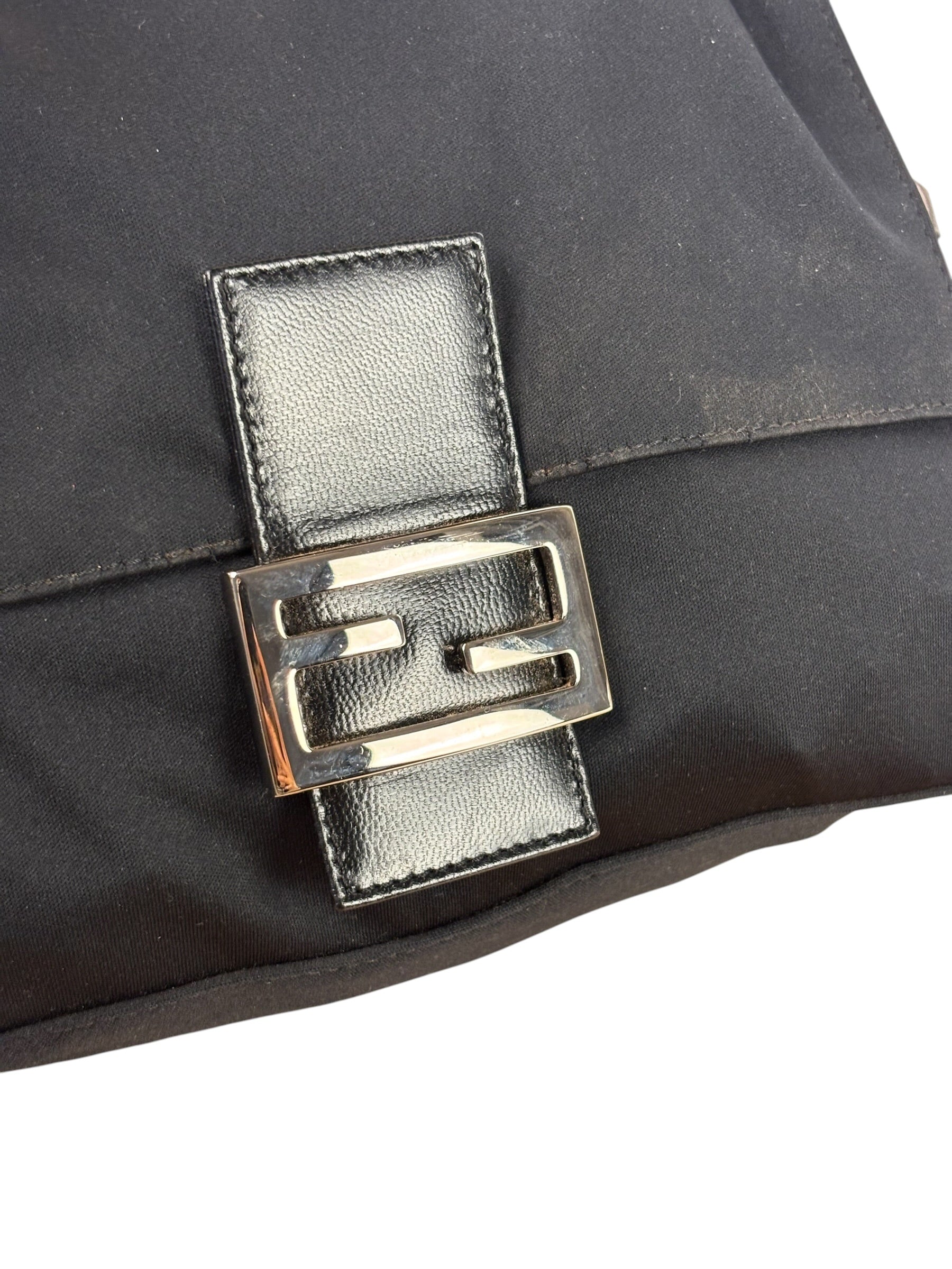 Fendi Black Leather Trim Mamma Baguette