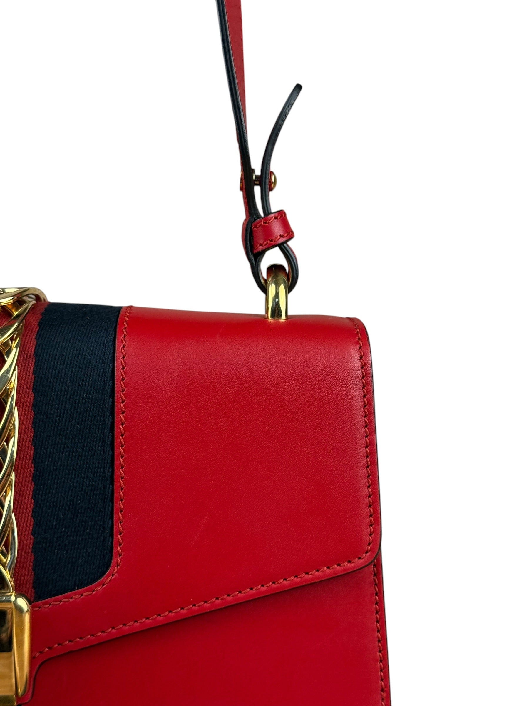 Gucci Red Leather Sylvie Buckle Shoulder Bag