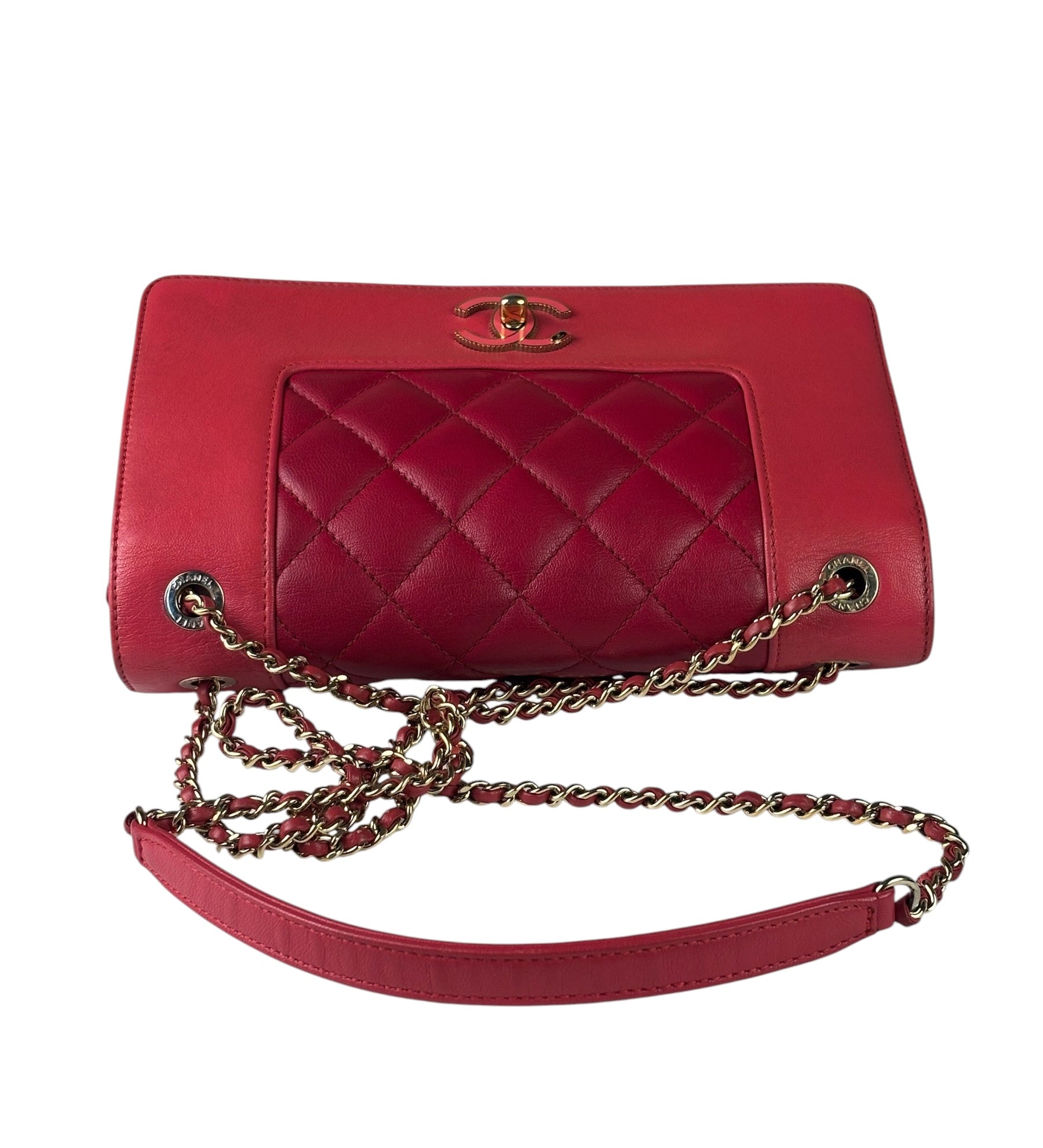 Chanel Pink/Red Quilted Leather Mademoiselle Double Flap Bag 2017