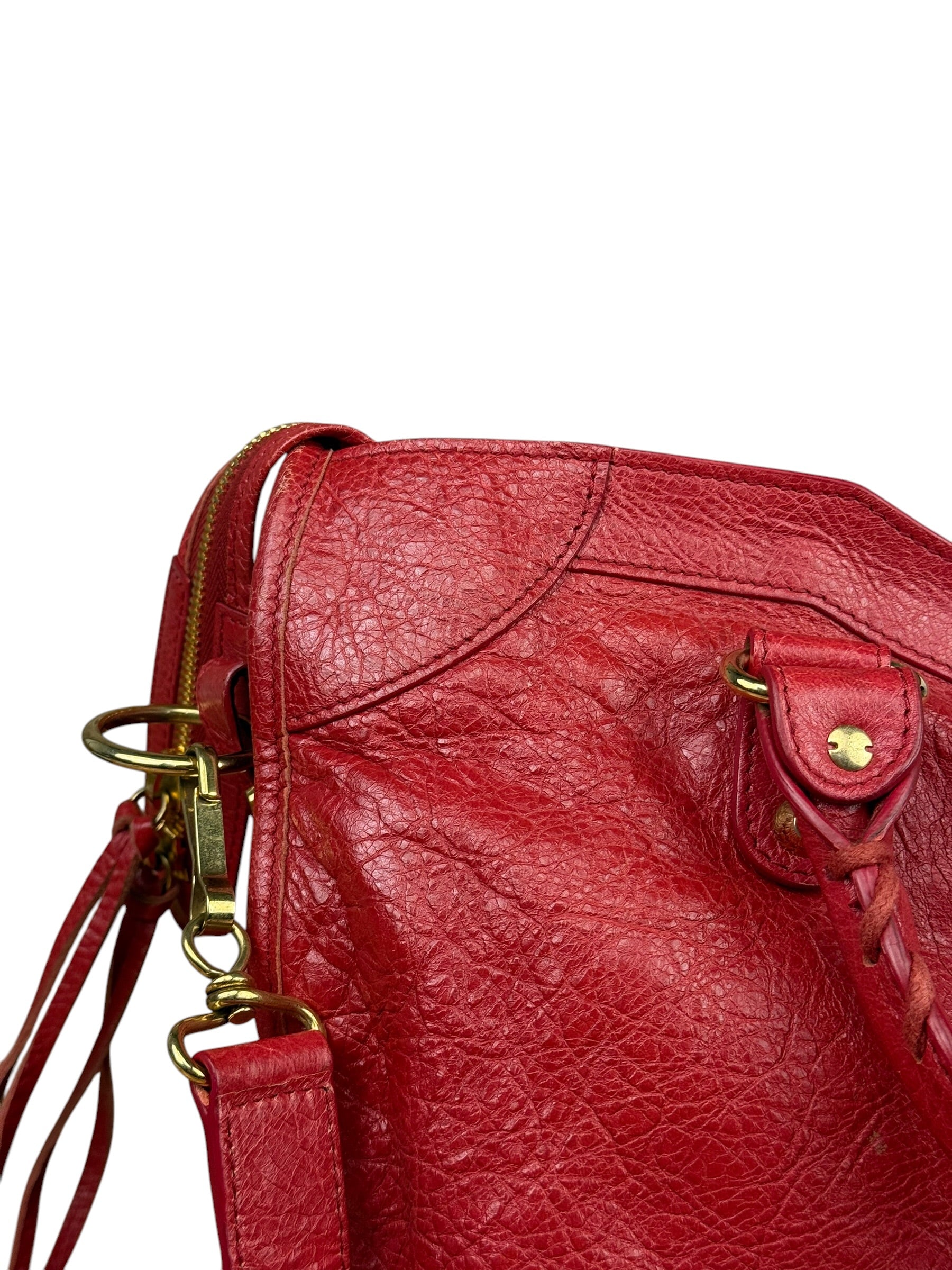 Balenciaga Red Leather Moto City Shoulder Bag Medium
