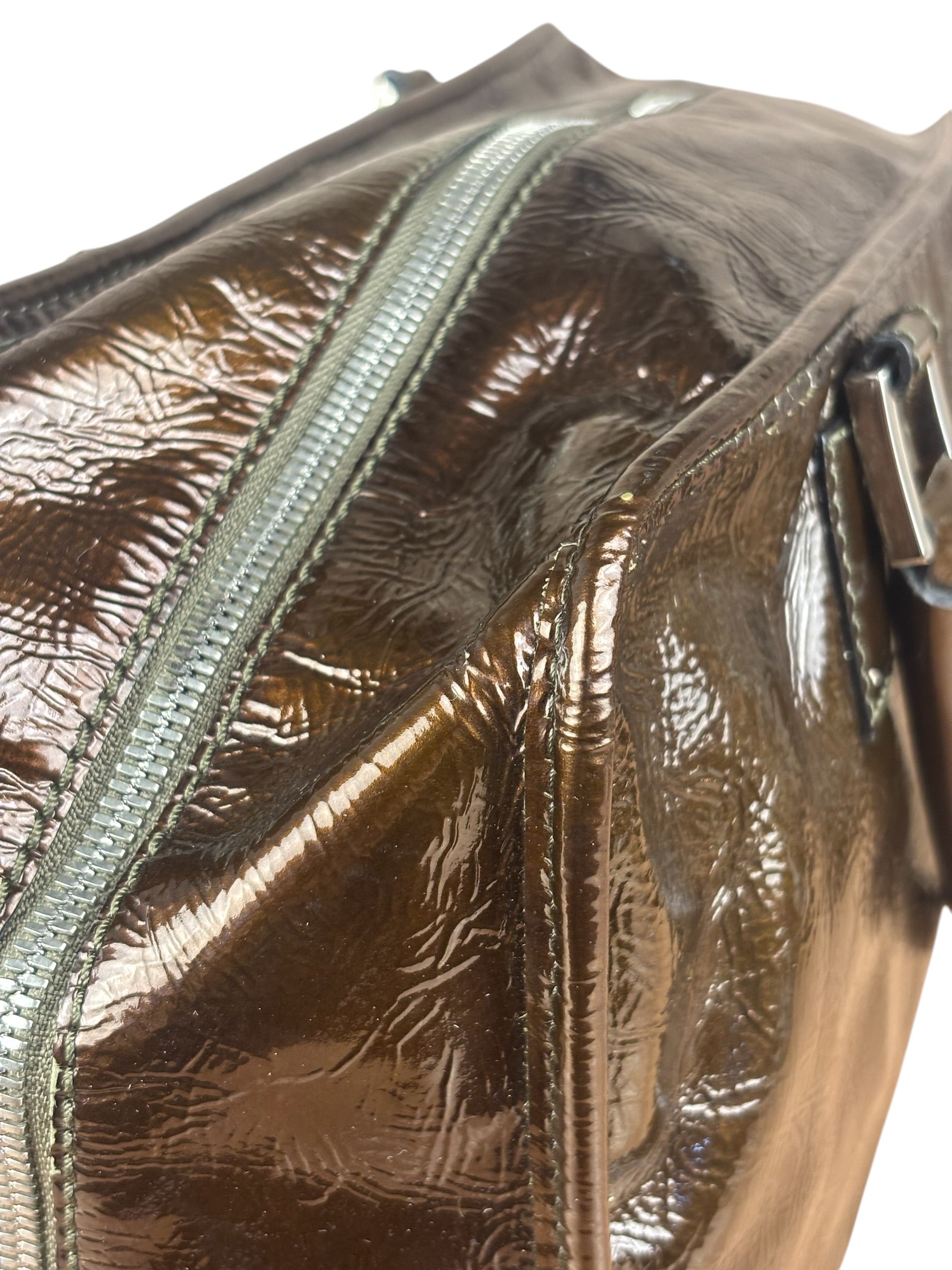 Loewe Vintage Brown Patent Leather Amazona Handbag