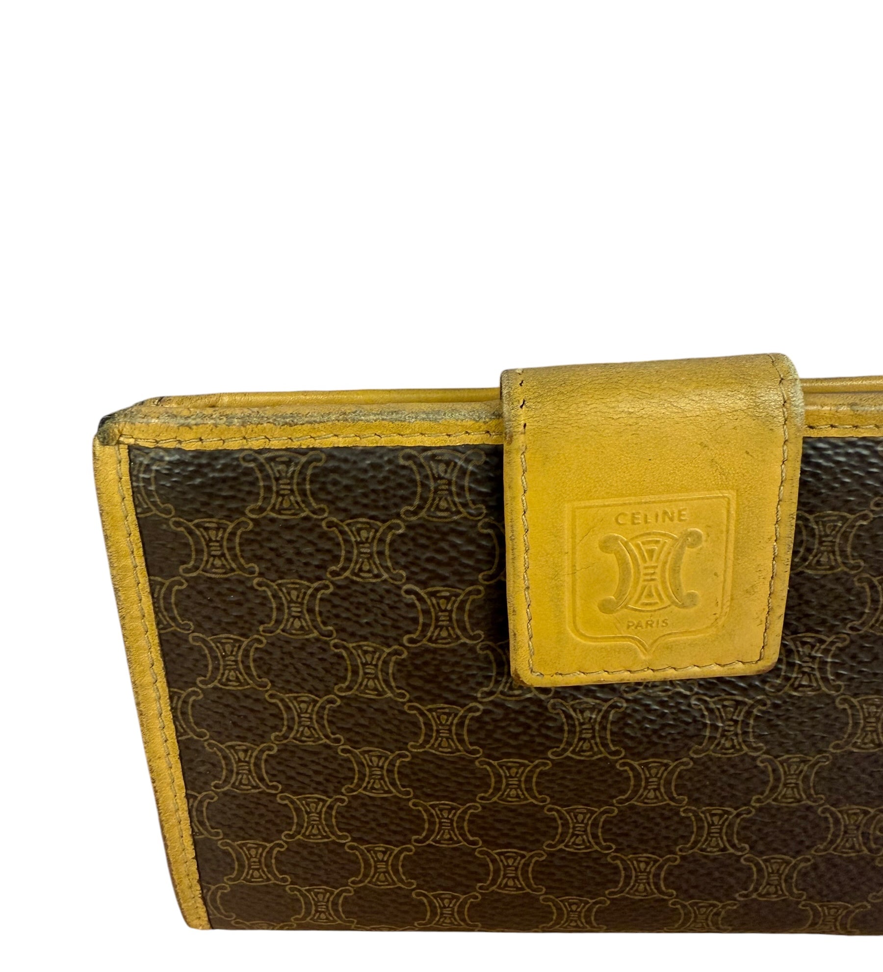 Celine Vintage Brown Macadam Bifold Kisslock Wallet