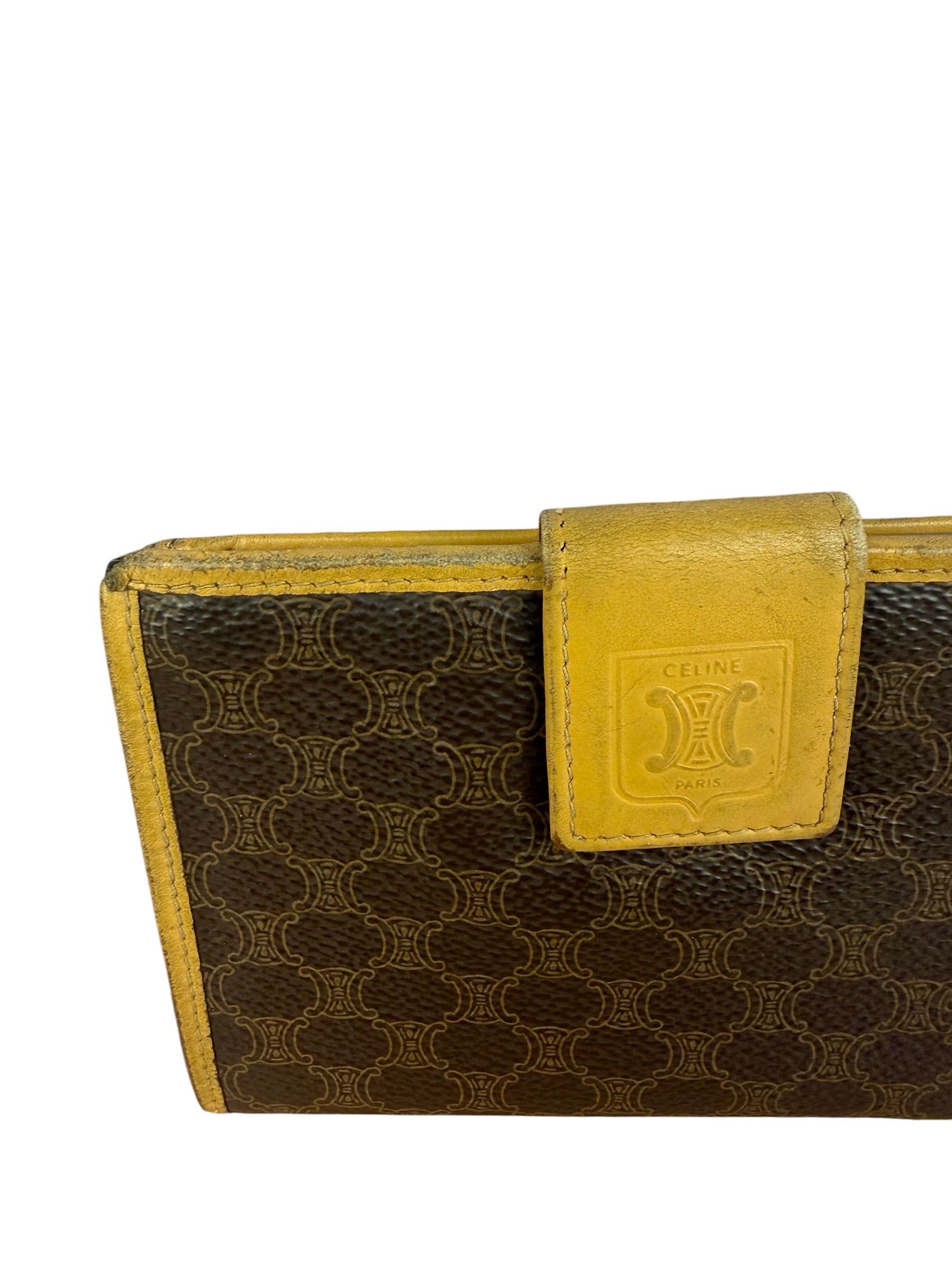 Celine Vintage Brown Macadam Bifold Kisslock Wallet