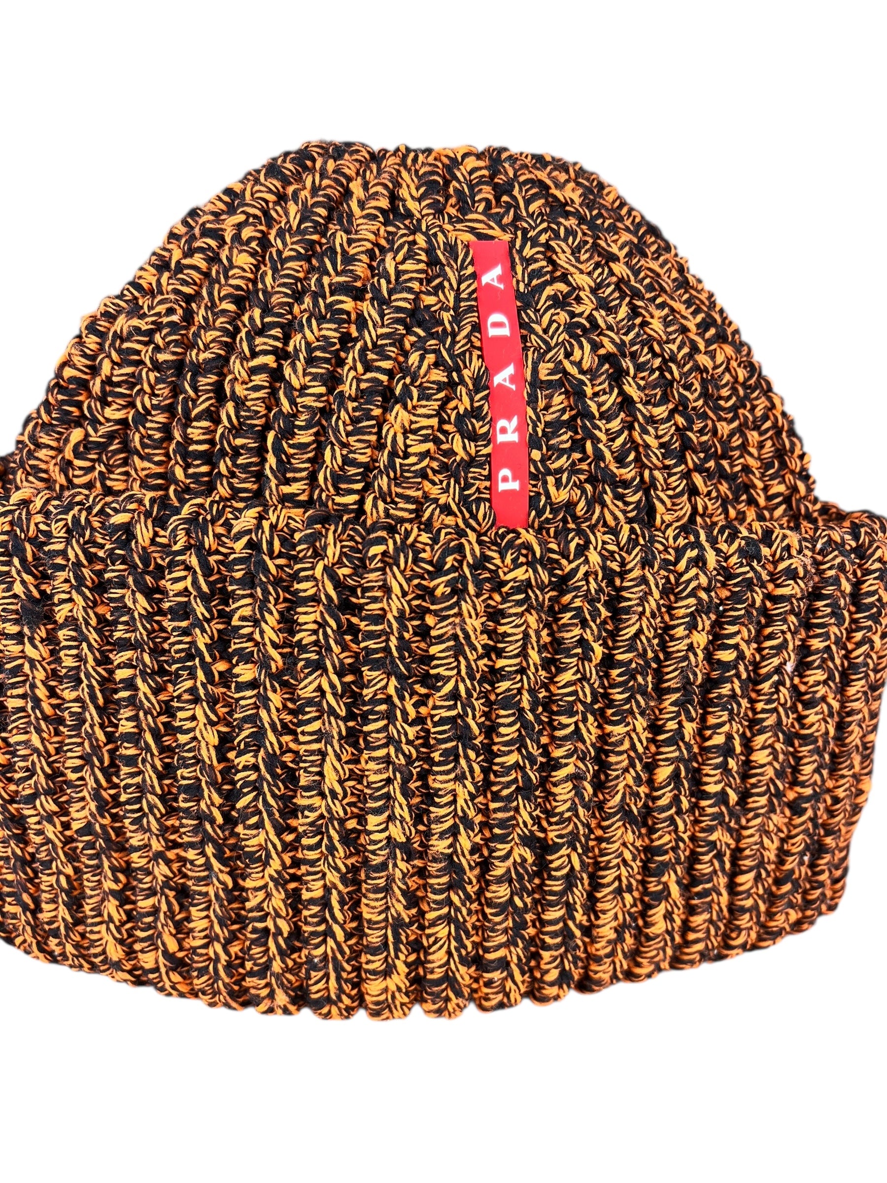 Prada Knit Polyester Black/Orange Beanie