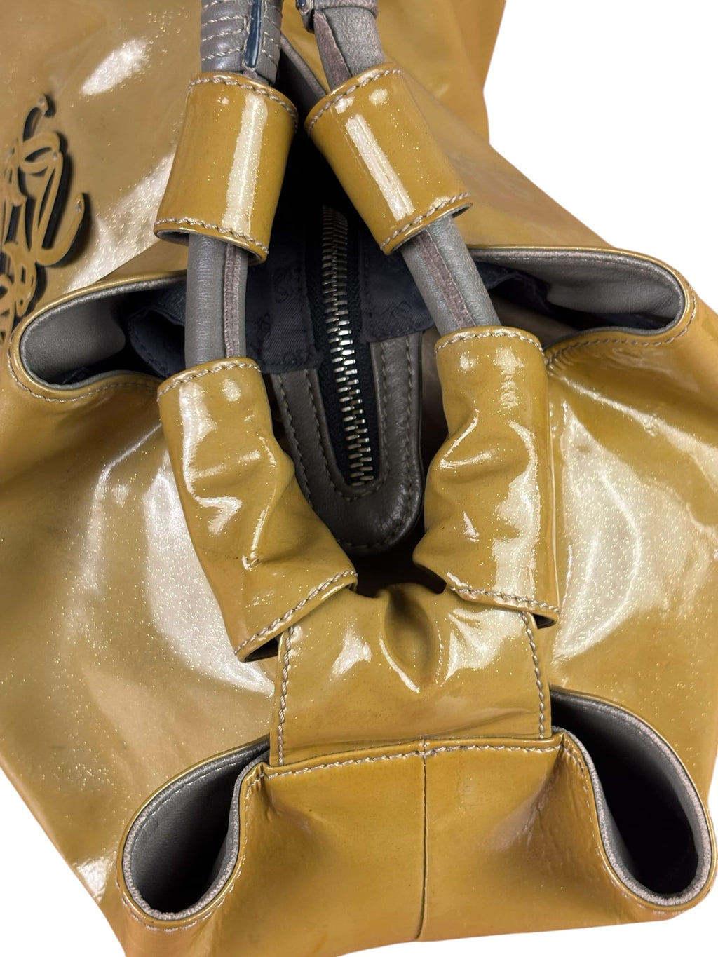 Loewe Anagram Patent Olive Leather Top Handle Bag