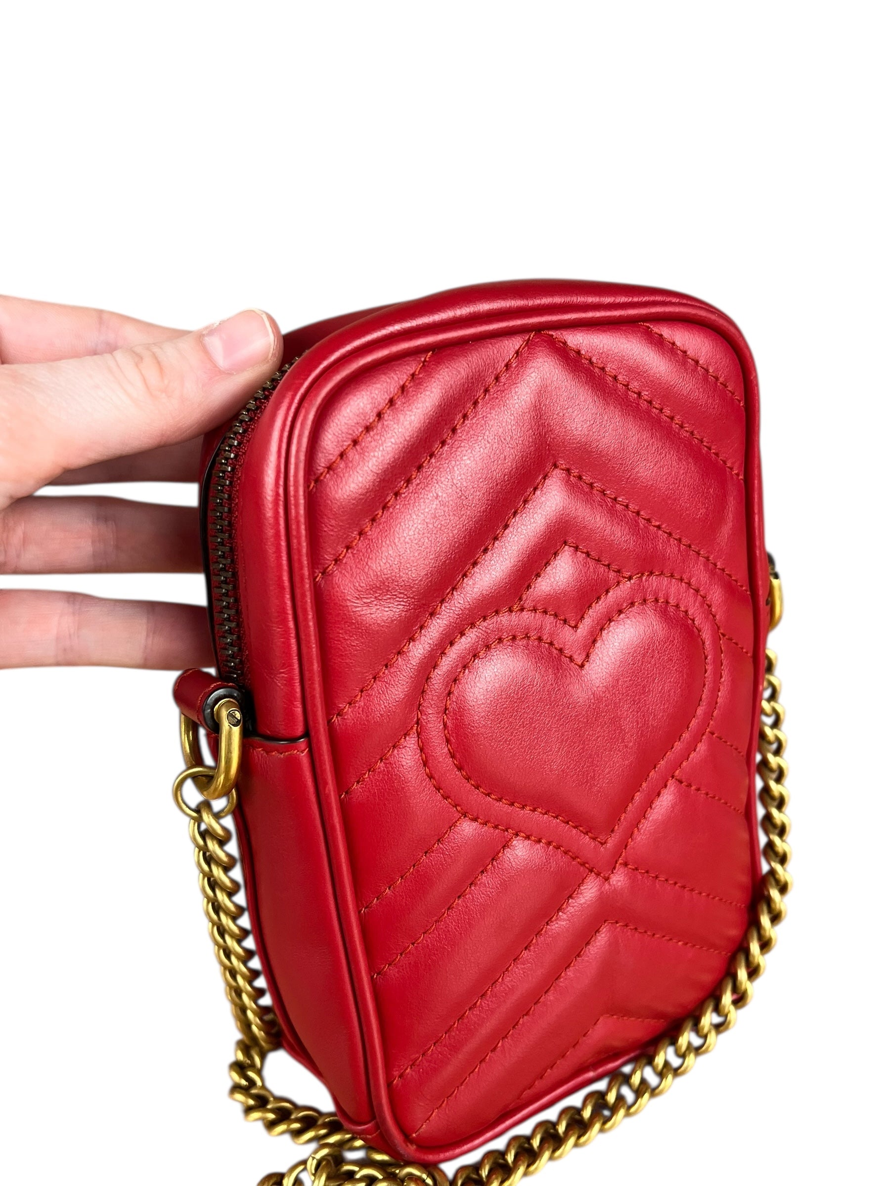 Gucci GG Marmont Vertical Phone Crossbody Bag Red