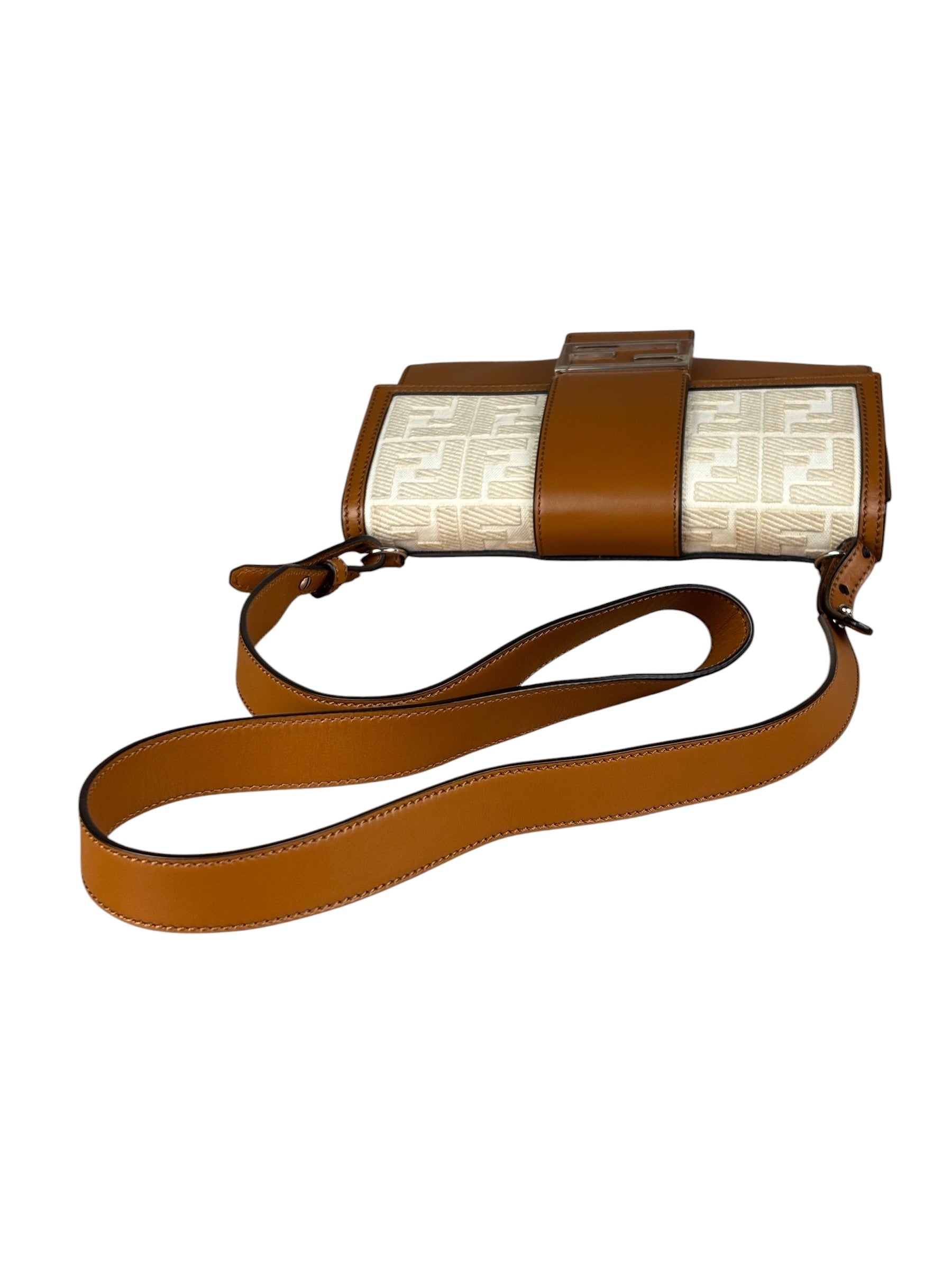 Fendi Brown/Cream Leather Jacquard FF Zucca Baguette