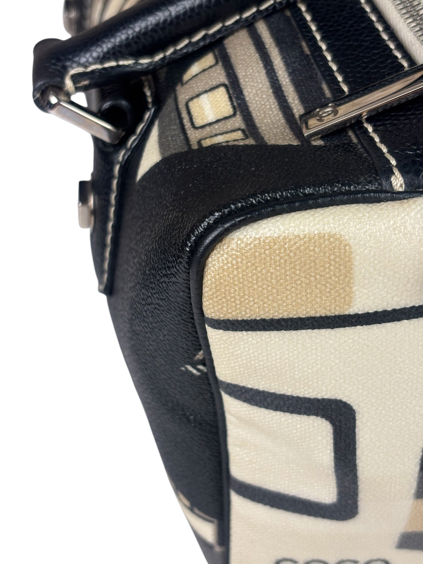Chanel Cream Leather Coated Canvas Le Train Boston Bag 2006