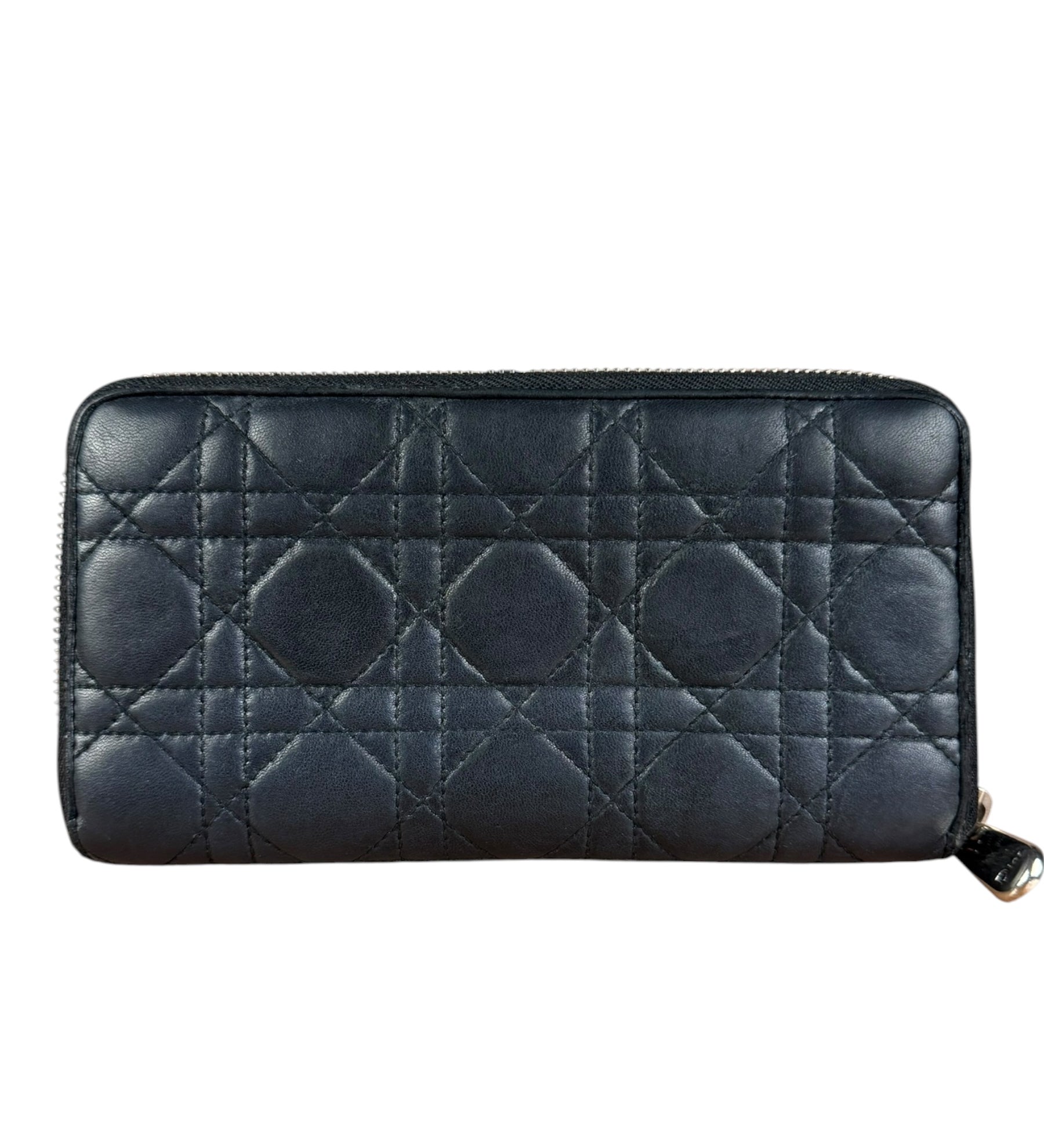 Christian Dior Vintage Black Quilted Leather Zippy Wallet