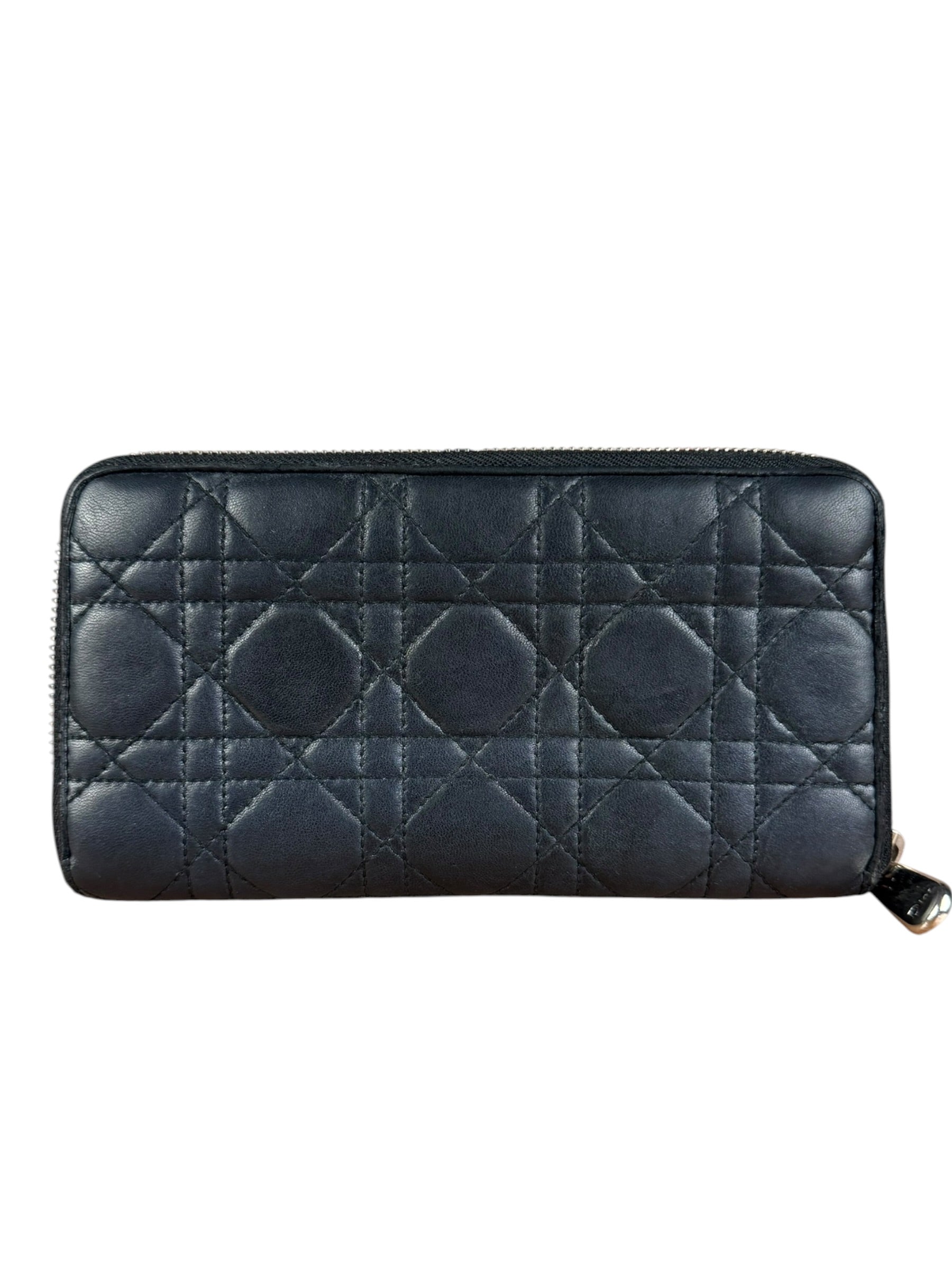 Christian Dior Vintage Black Quilted Leather Zippy Wallet