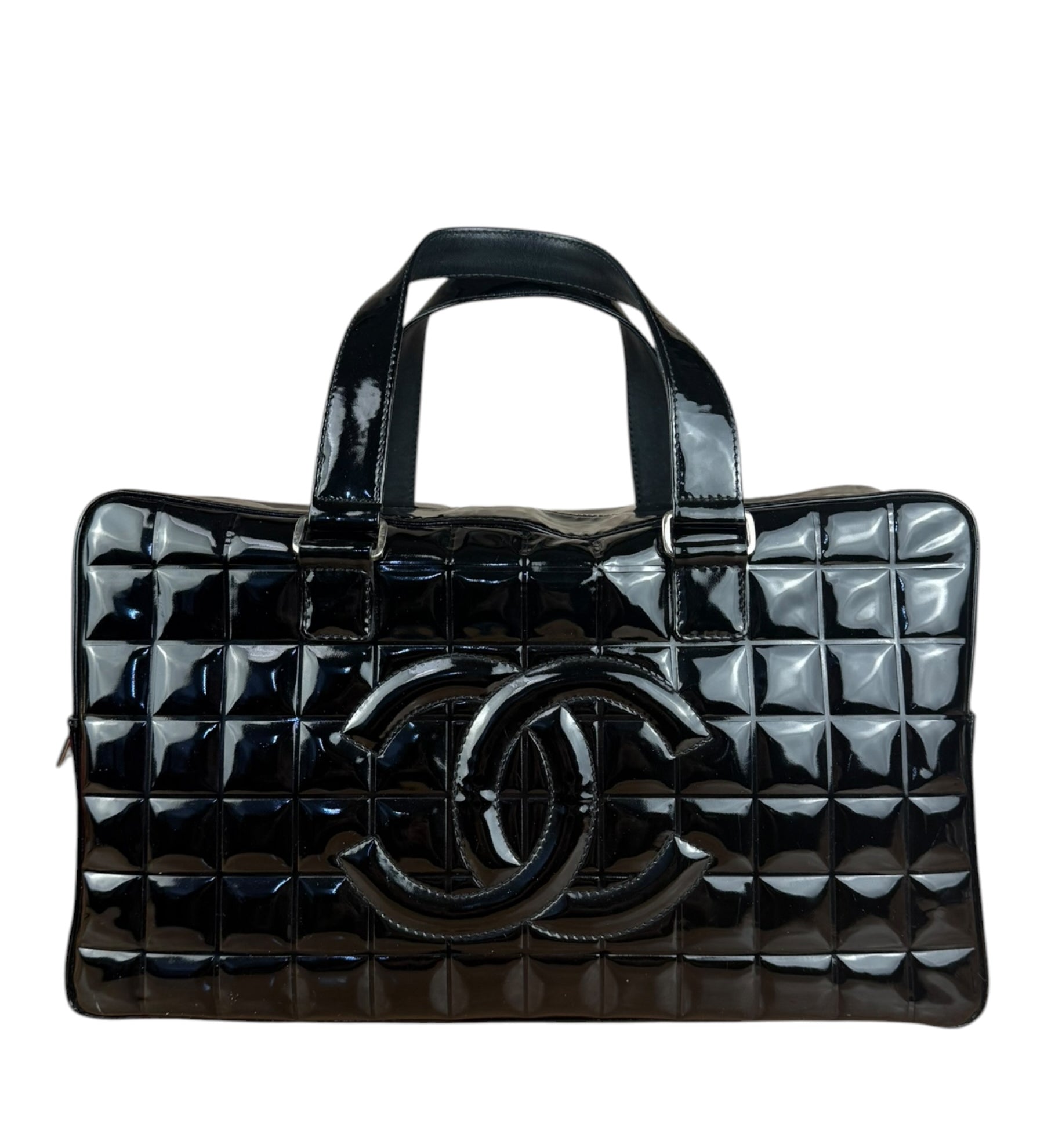 Chanel Black Patent Chocolate Bar Bowler Bag 2002
