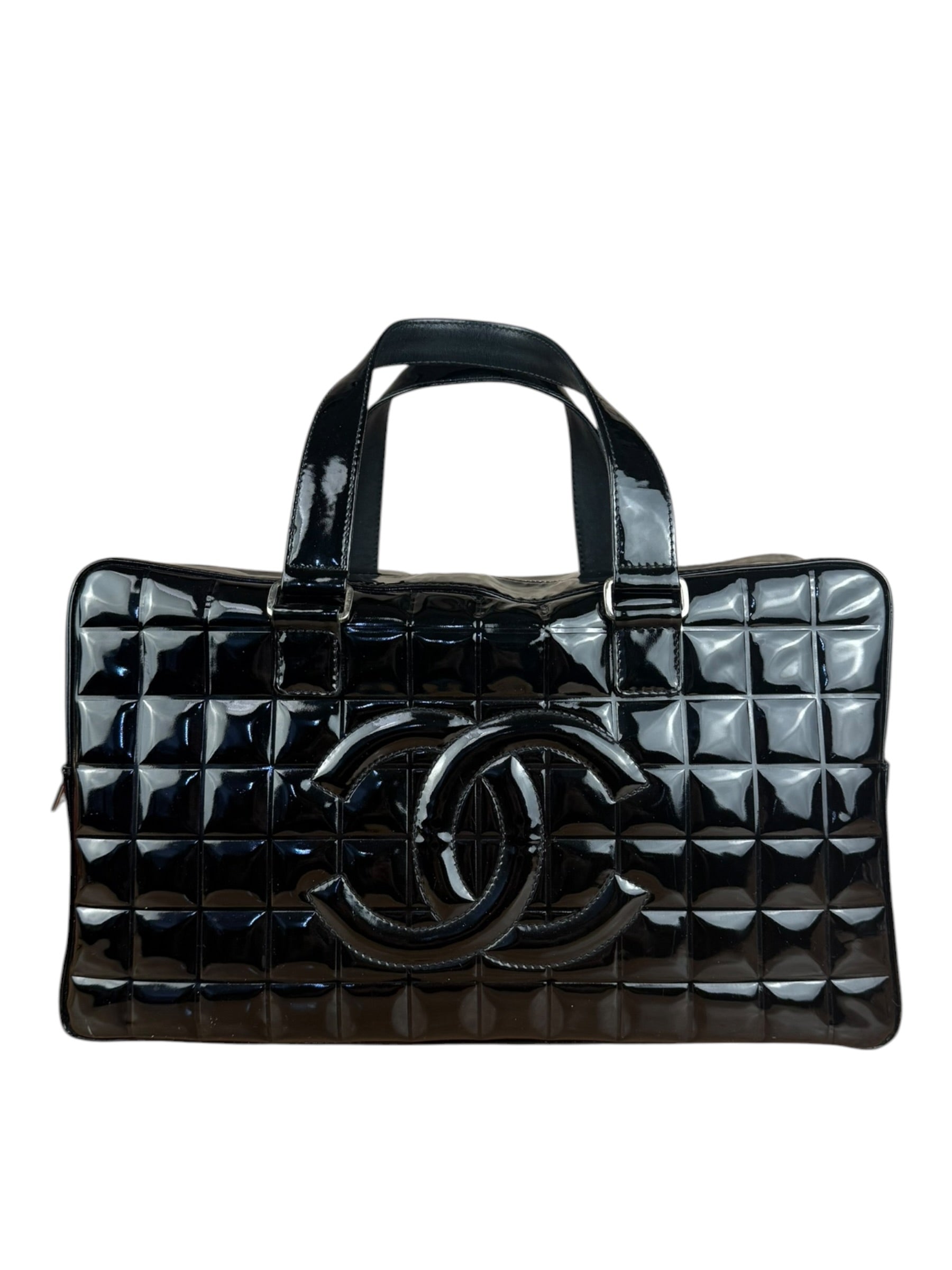 Chanel Black Patent Chocolate Bar Bowler Bag 2002