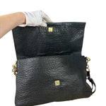 Fendi Black Pebbled Leather Mia Flap Bag