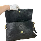 Fendi Black Pebbled Leather Mia Flap Bag