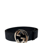 Gucci GG Supreme Black Interlocking Silver G Buckle Belt