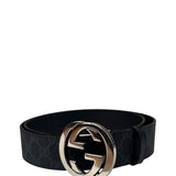 Gucci GG Supreme Black Interlocking Silver G Buckle Belt