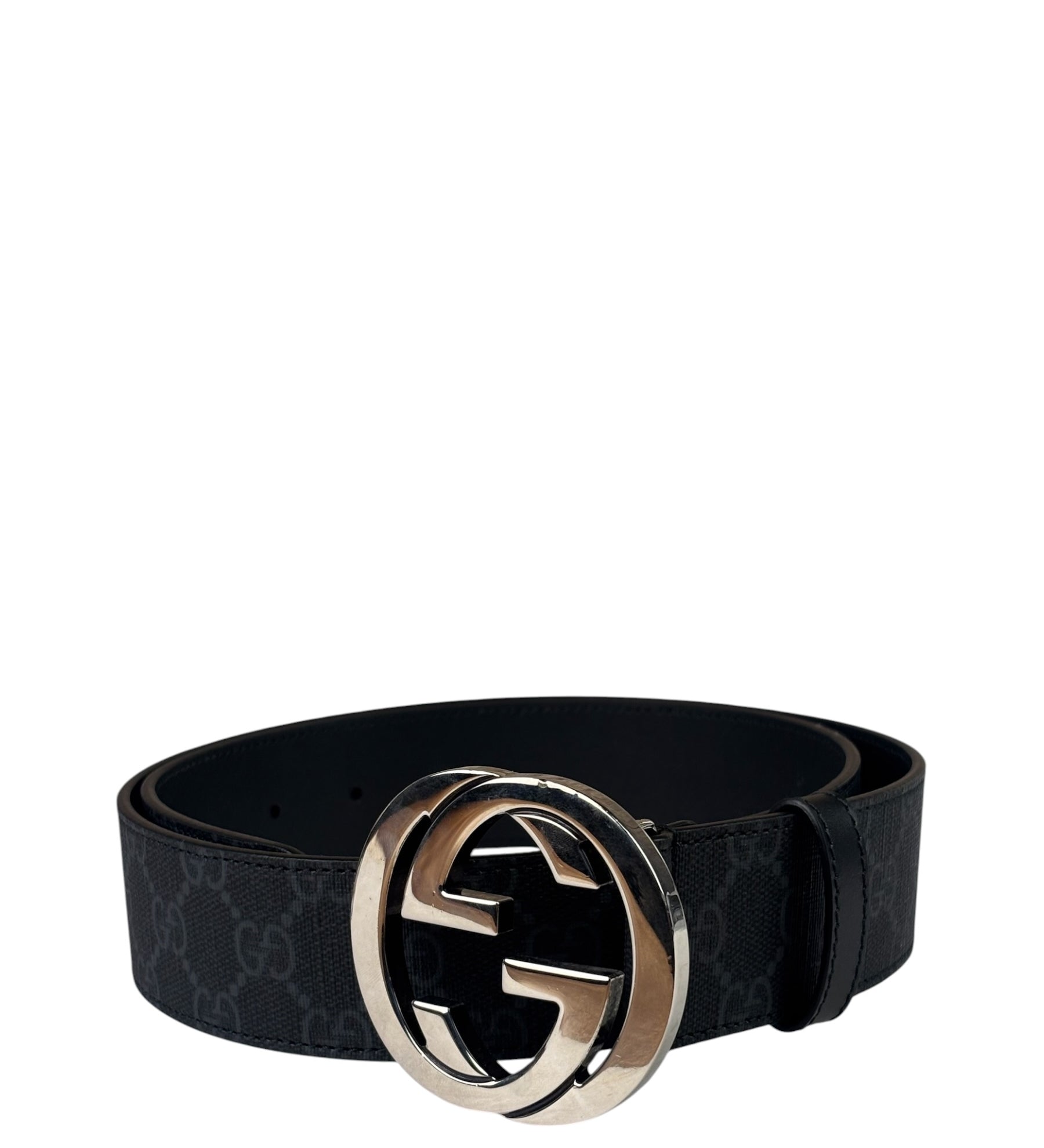 Gucci GG Supreme Black Interlocking Silver G Buckle Belt