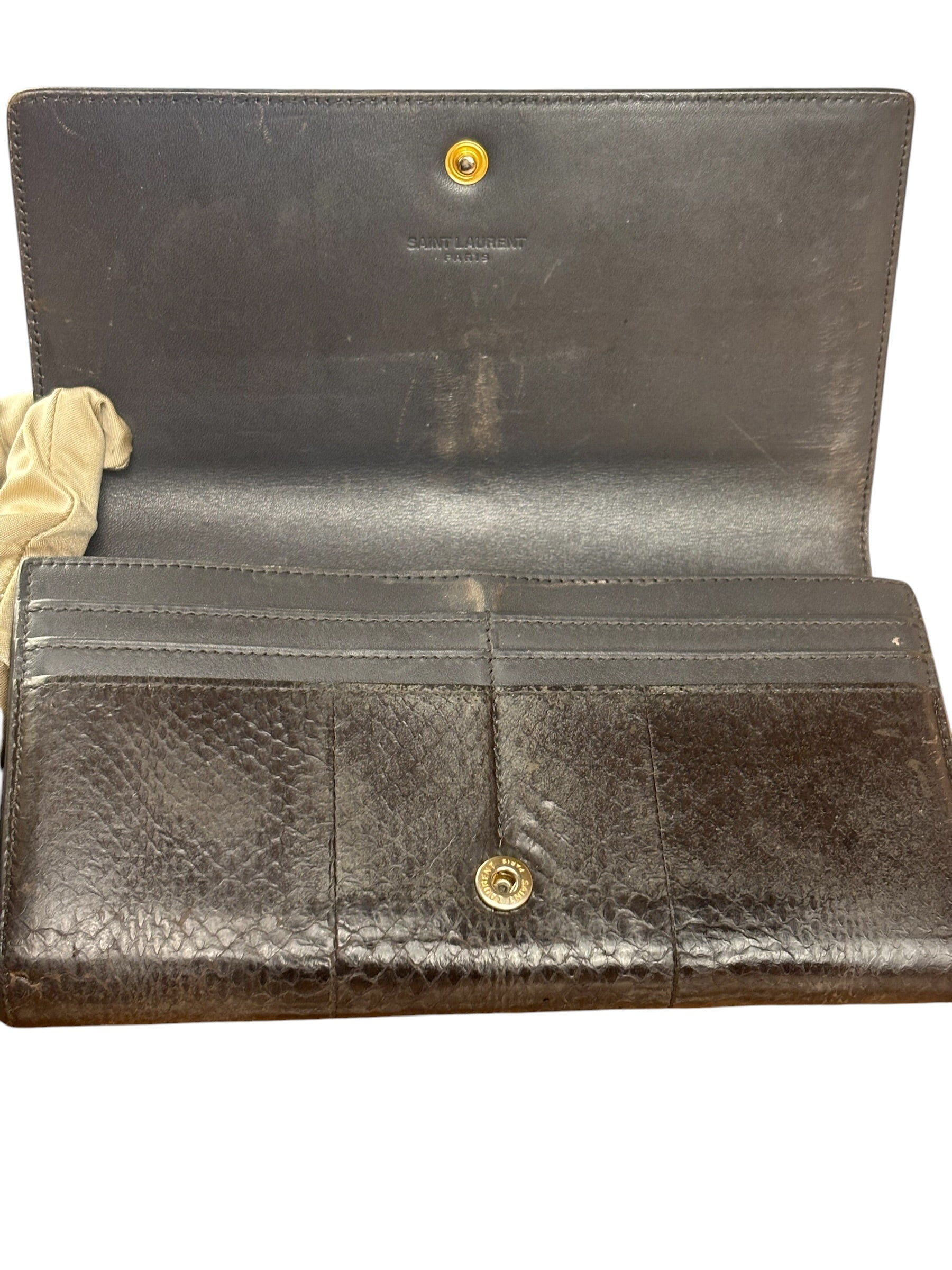 Yves Saint Laurent Black Python Embossed Wallet