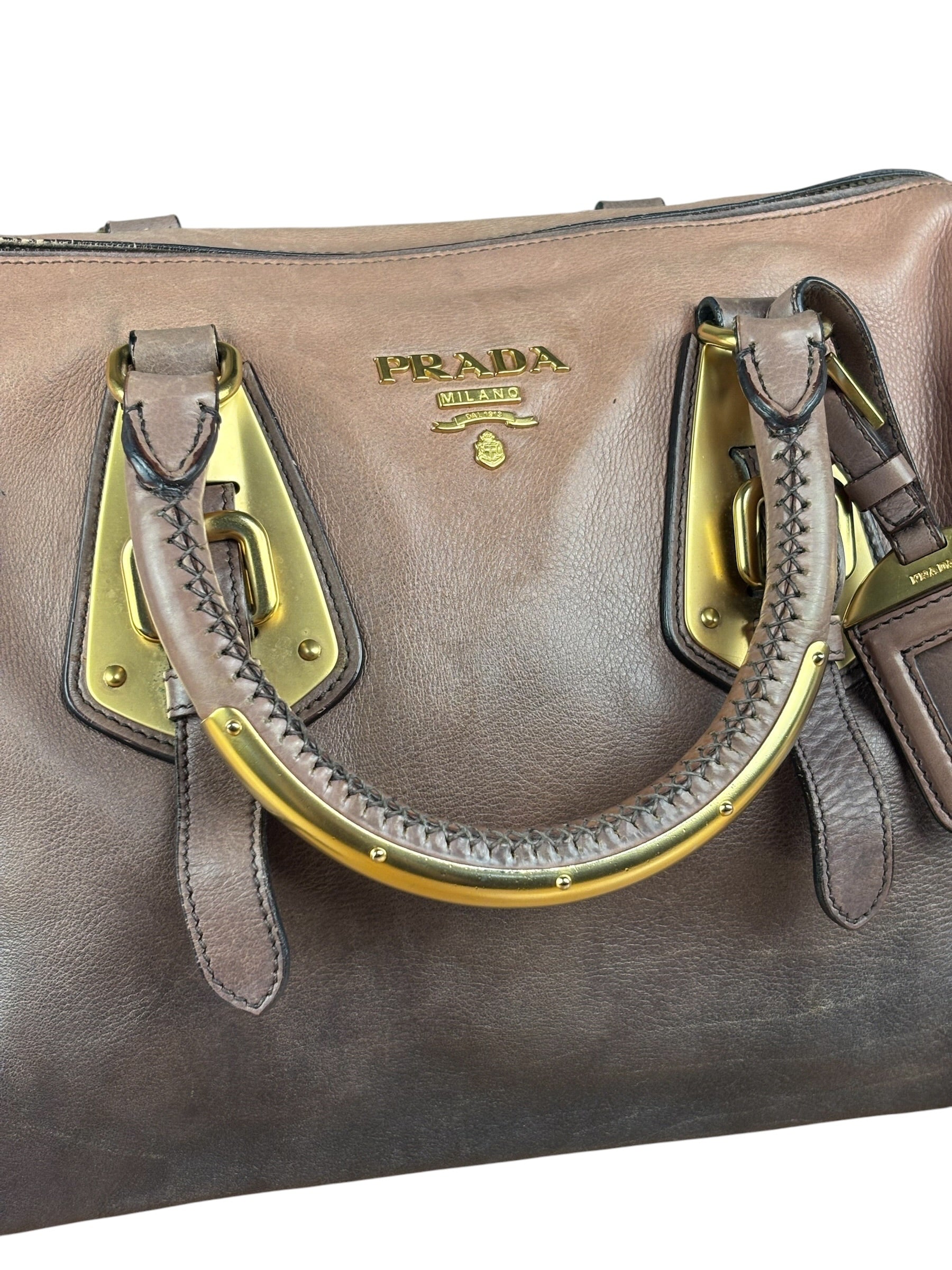 Prada Bicolor Cervo Ombre Leather Top Handle Bag