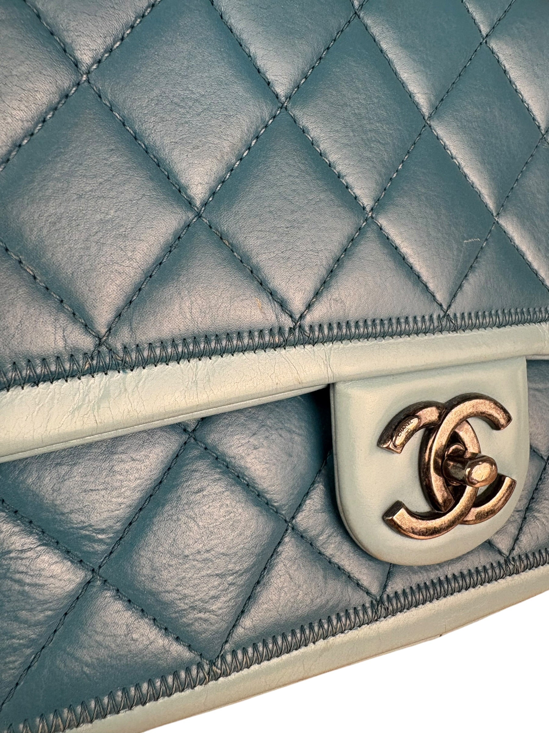 Chanel CC Two-Toned Blue Leather Flap Bag 2014