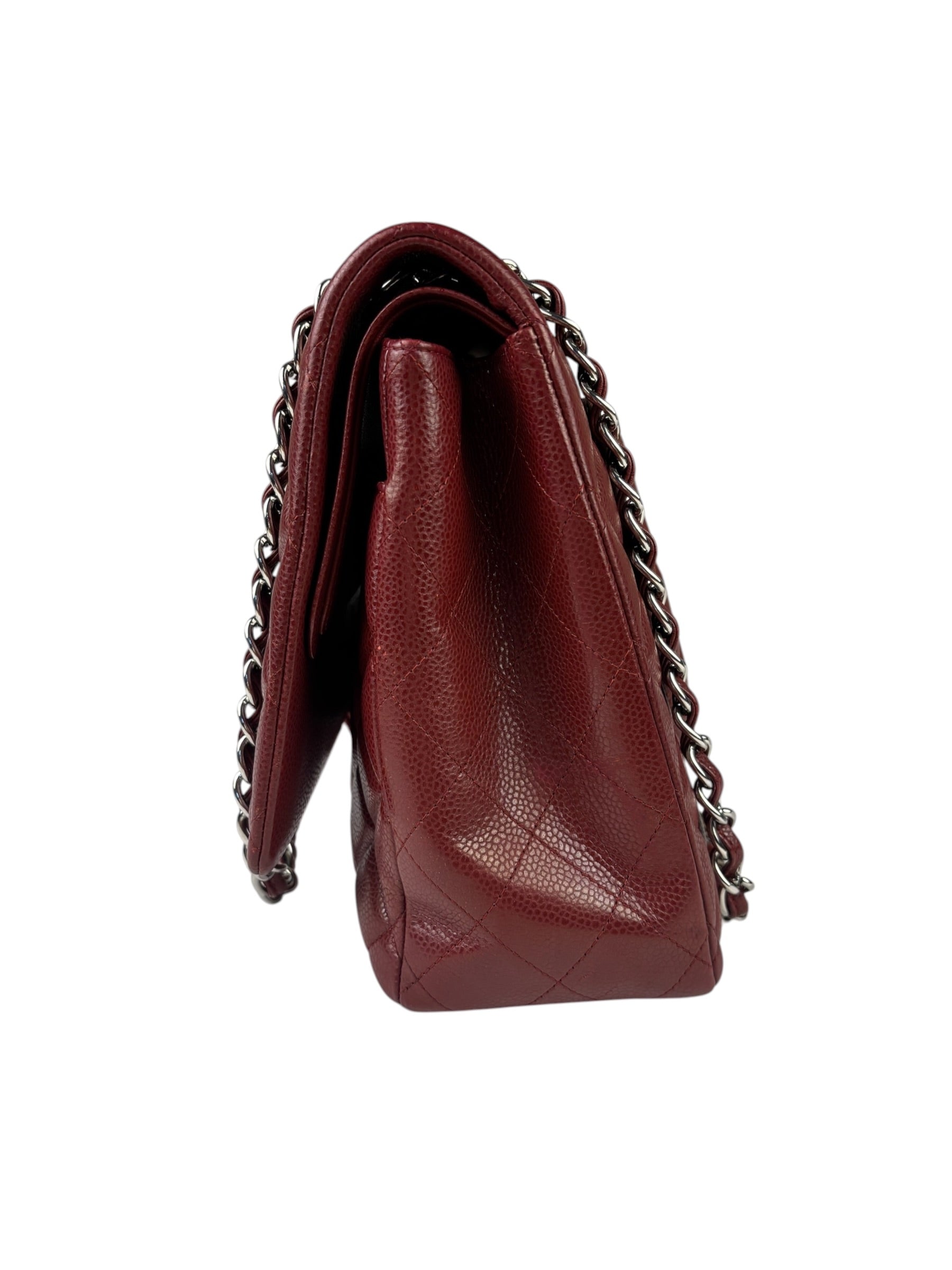 Chanel Burgundy Quilted Leather Jumbo Classic Double Flap Bag 2011