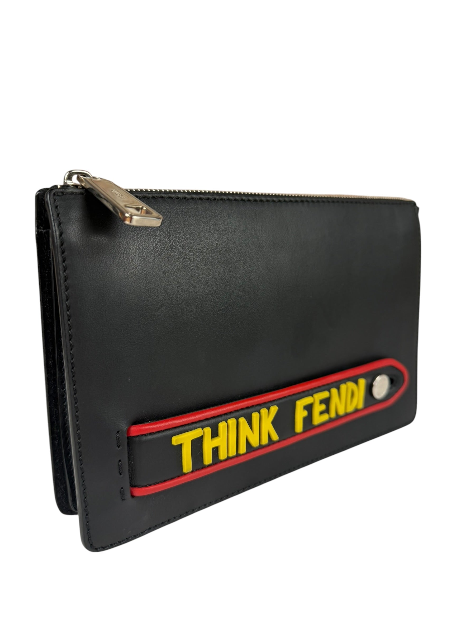 Fendi Black Leather Think Fendi Clutch