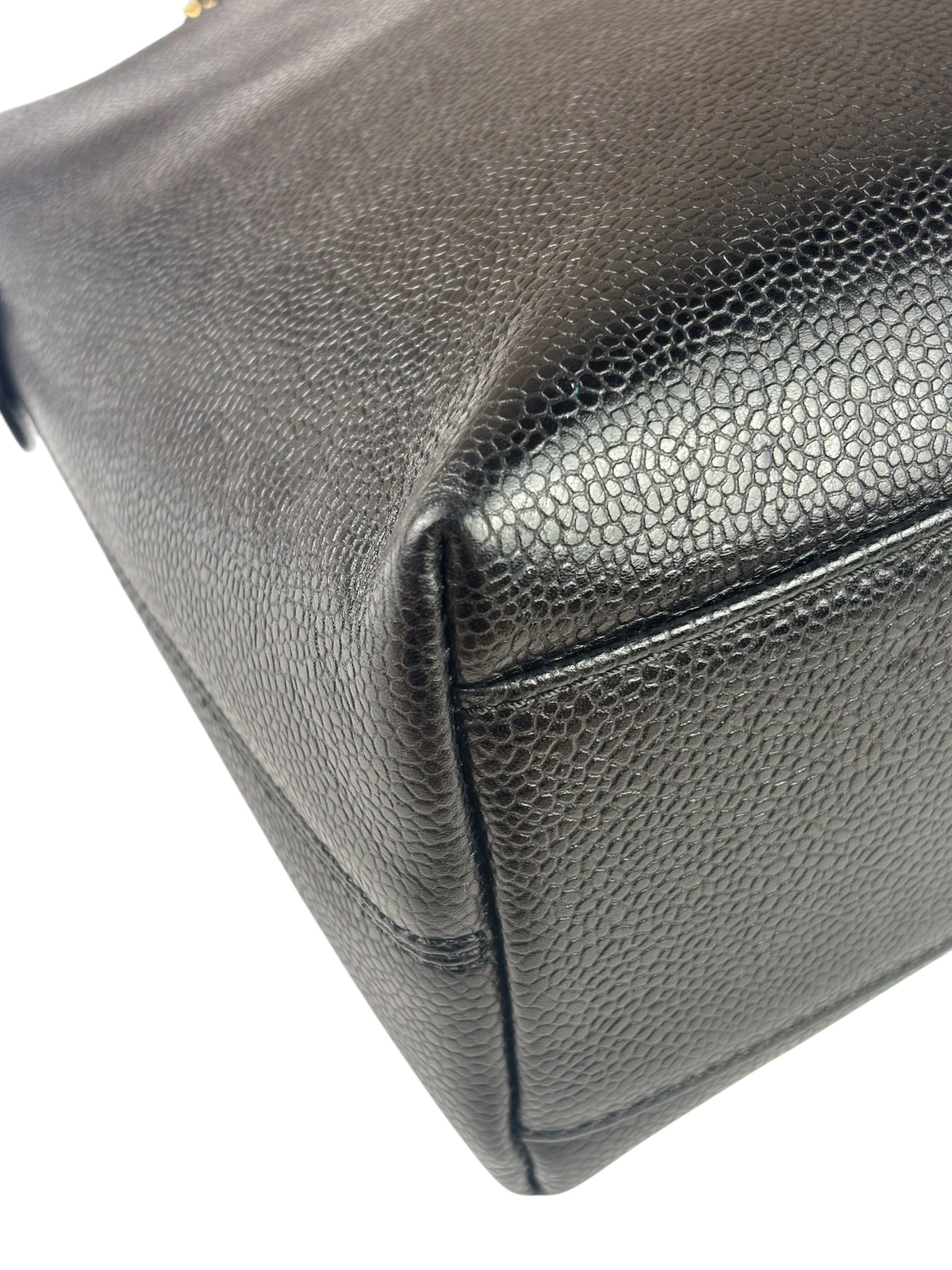 Chanel Vintage Black Caviar Leather Timeless Chain Shoulder Tote 1998