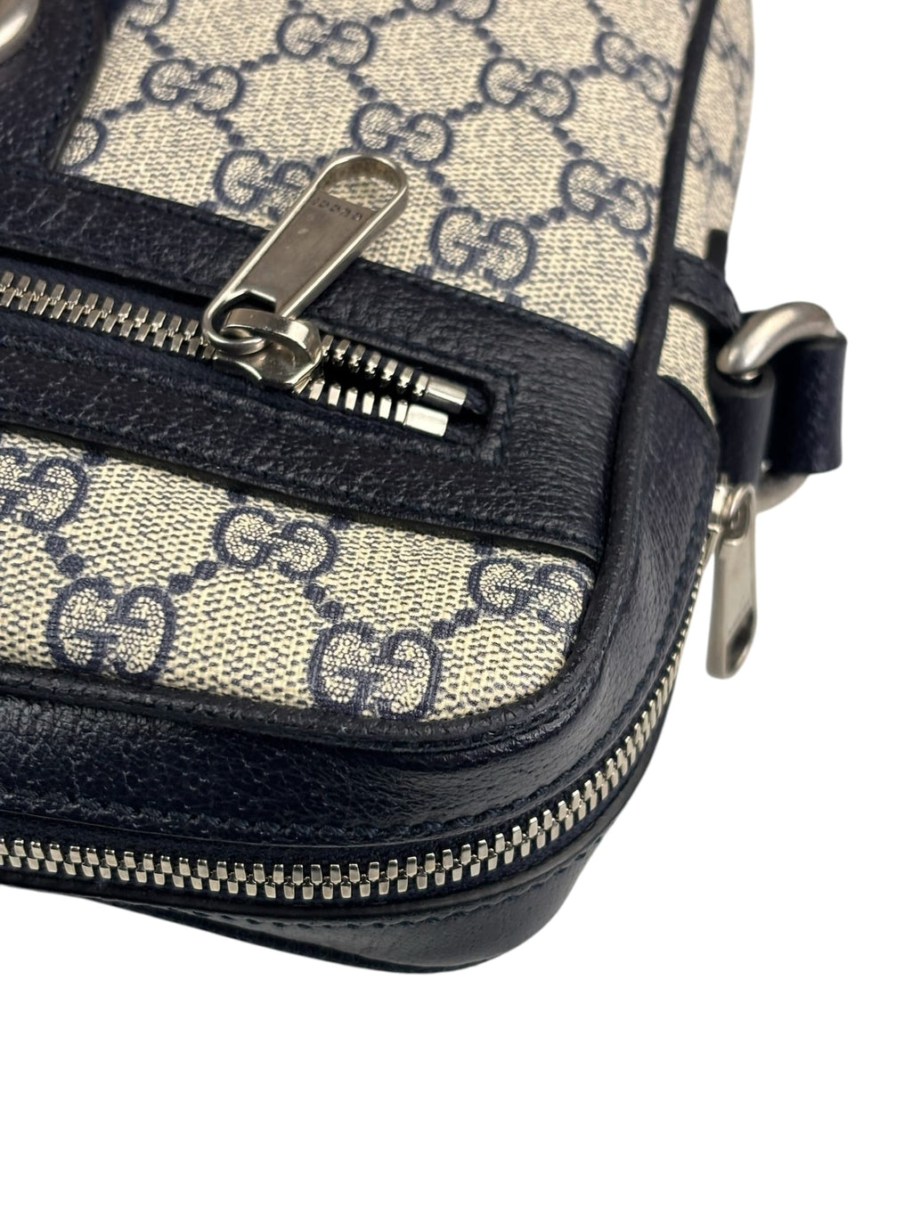 Gucci Navy Leather GG Supreme Ophidia Small Messenger Bag
