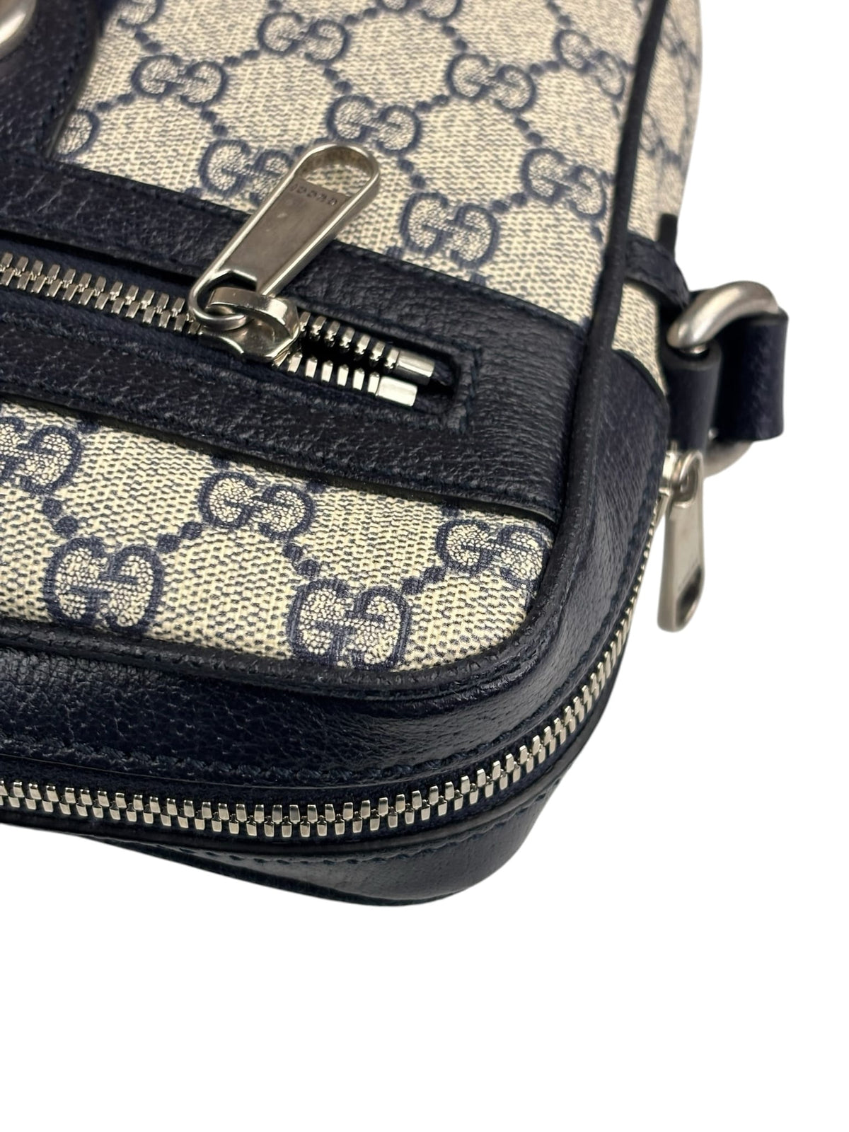 Gucci Navy Leather GG Supreme Ophidia Small Messenger Bag