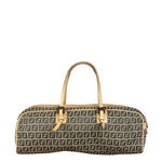 Fendi Beige Leather Trim Zucca Small Boston Bag